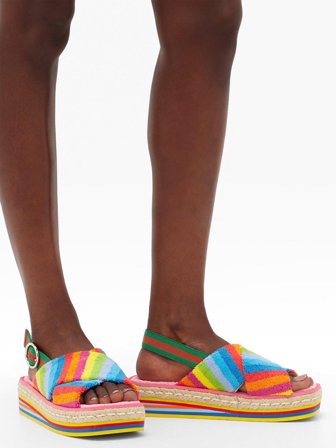 Gucci Rainbow-striped Terry Flatform Sandals | Lyst