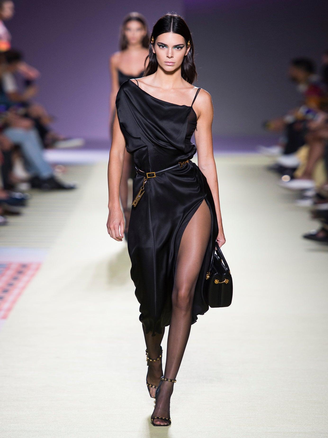 Versace Asymmetric Silk-satin Slip Dress in Black - Lyst