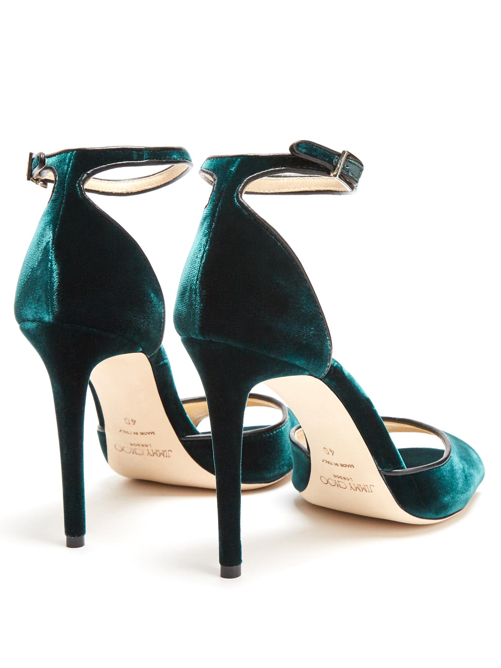 dark green velvet heels