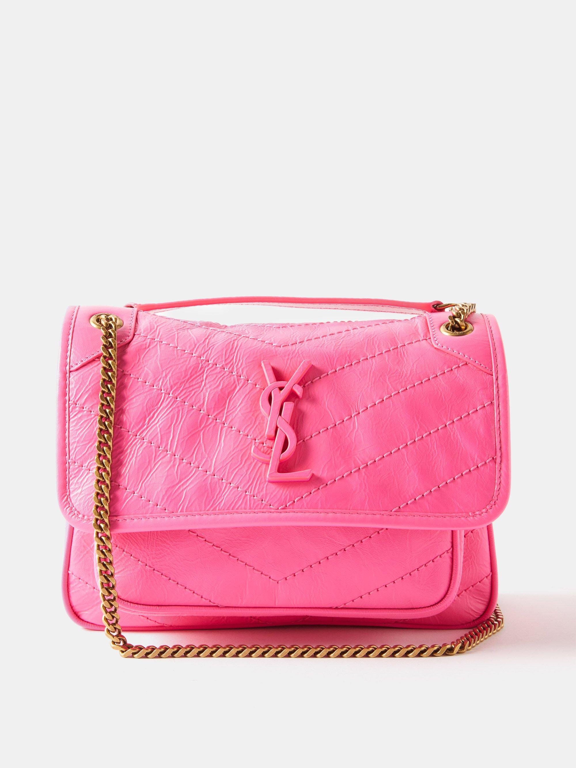 Saint Laurent Niki Baby Quilted Crinkled-leather Shoulder Bag in Pink | Lyst