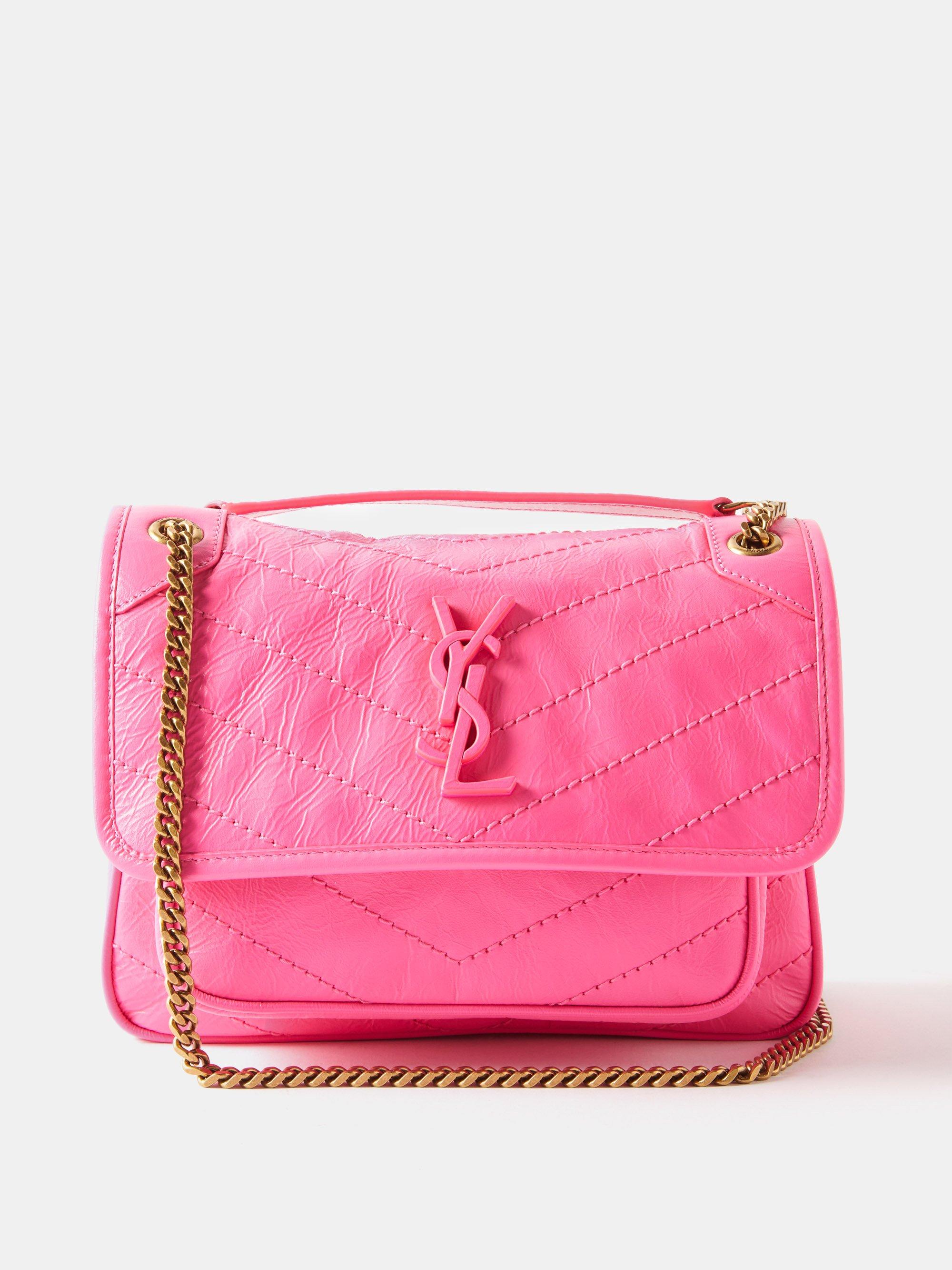 SAINT LAURENT Niki Baby mini quilted crinkled glossed-leather