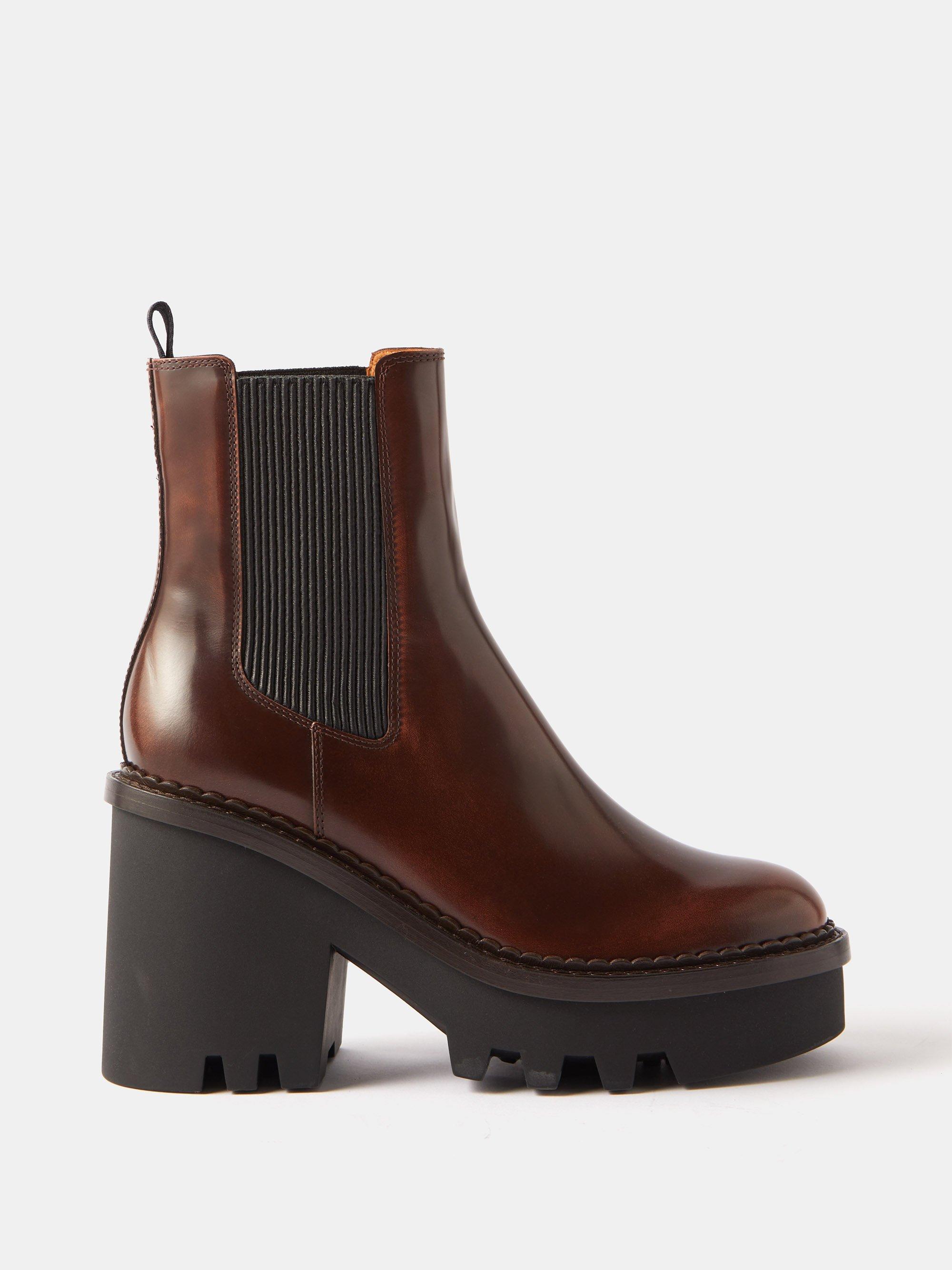 Chloé Owena Leather Chelsea Boots in Brown | Lyst