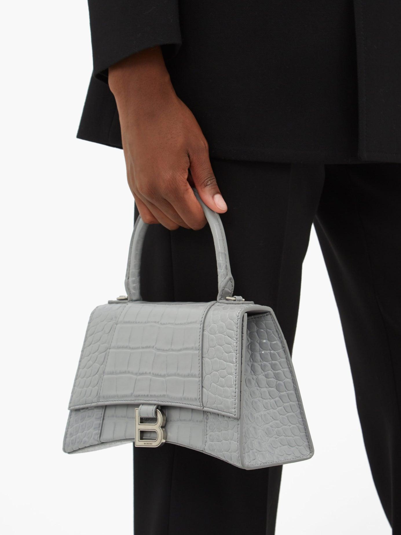 Balenciaga Hourglass Small Crocodile Embossed Leather Bag in Grey (Gray) |  Lyst