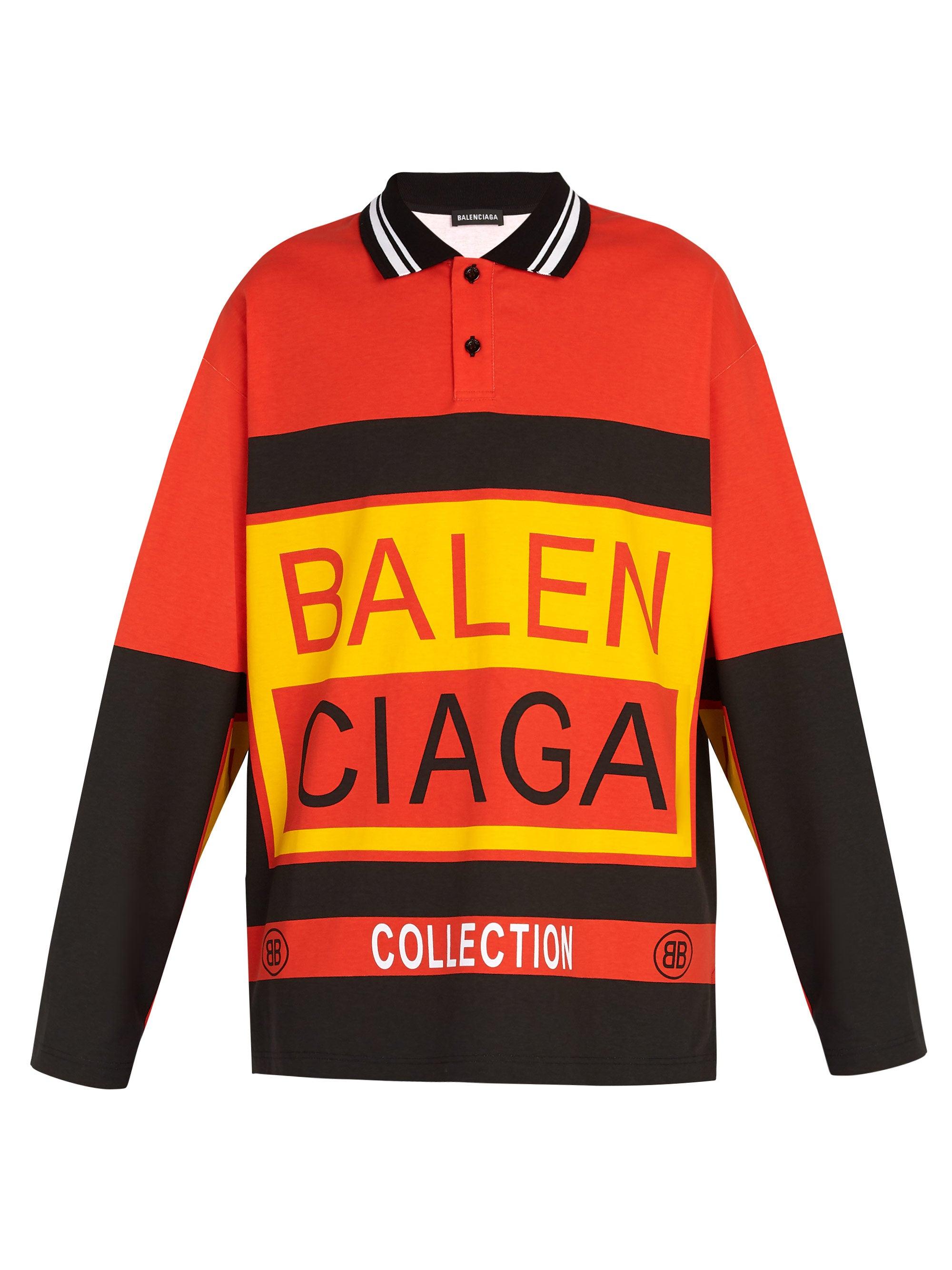 Balenciaga Long-sleeved Logo-print Cotton Polo Shirt in Orange for Men |  Lyst