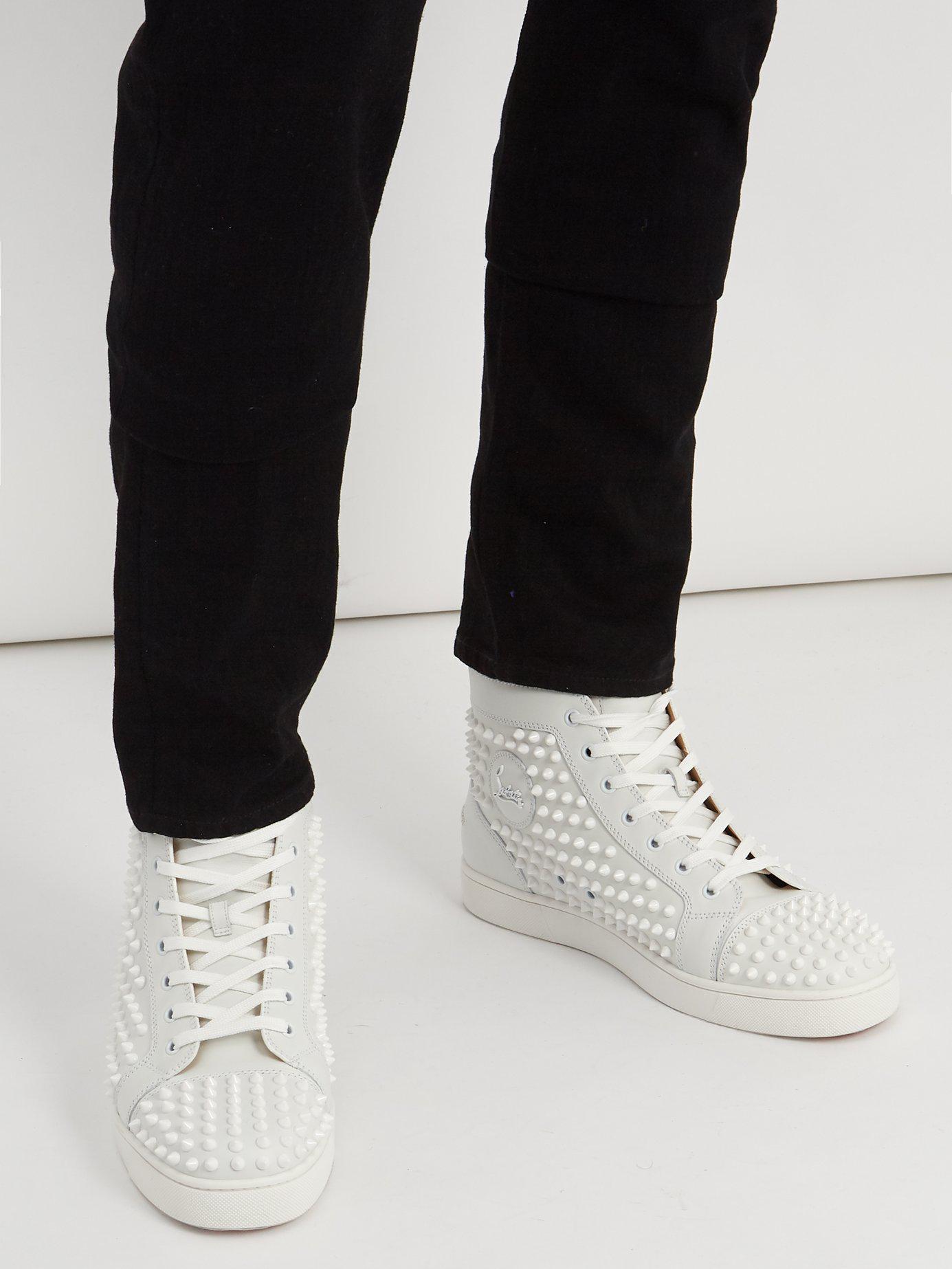 Christian Louboutin Louis Spiked Leather Sneakrs in White for Men - Lyst