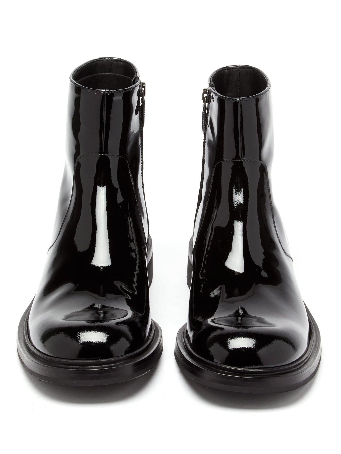 Prada Square-toe Patent-leather Boots in Black for Men | Lyst