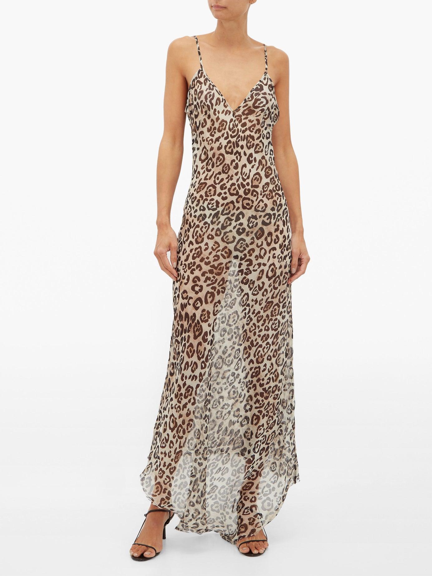 Raey Diphem Leopardprint Sheer Silk Slip Dress in Brown Lyst
