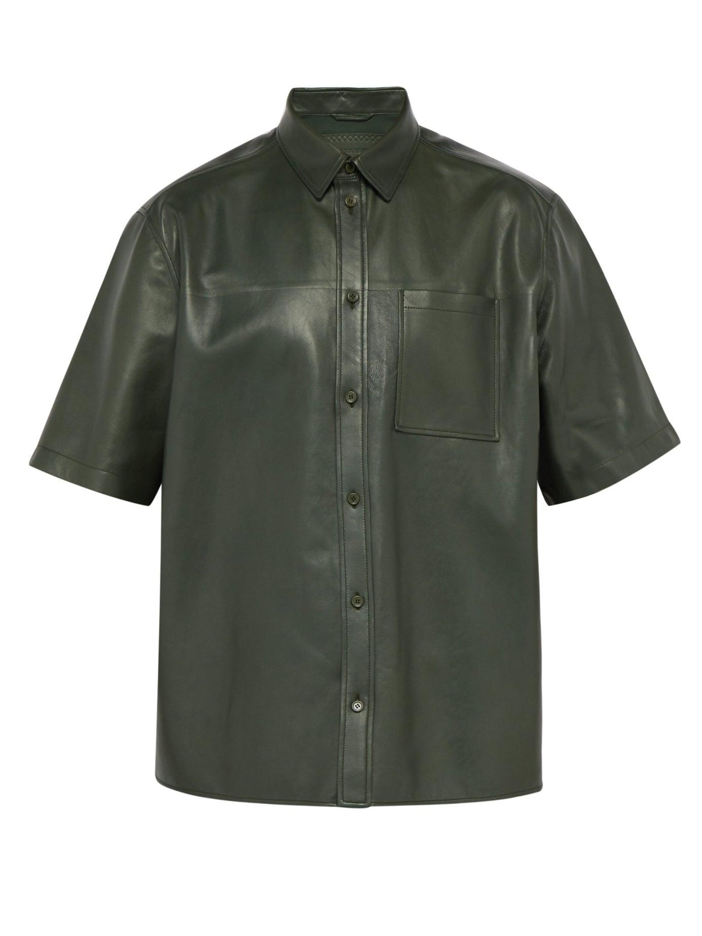 Bottega Veneta Boxy-fit Leather Shirt in Green for Men | Lyst