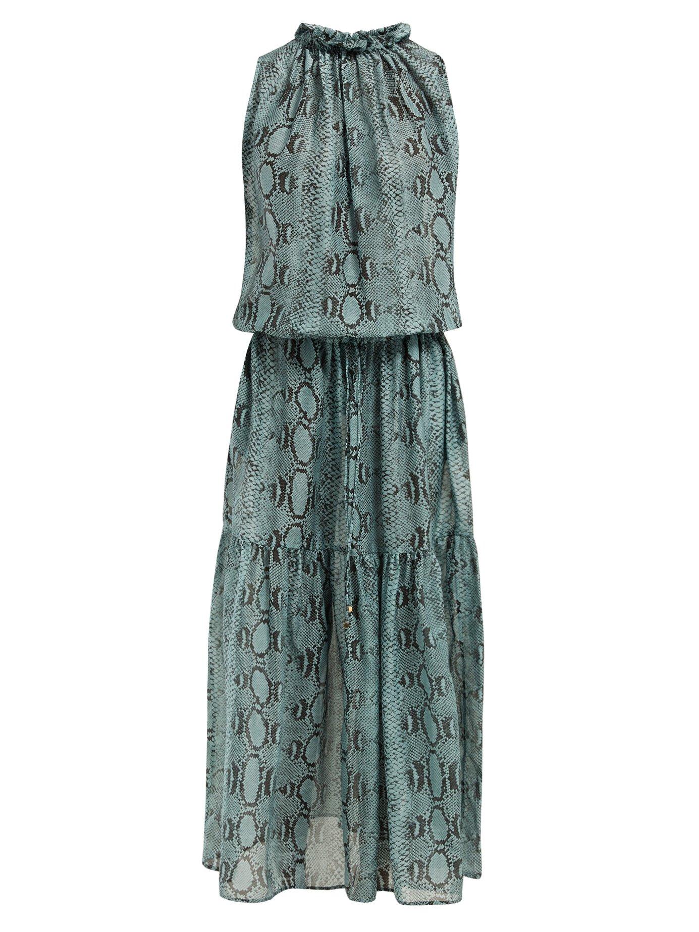 Stella Mccartney Timeless Snake Print Cotton Blend Dress In Blue