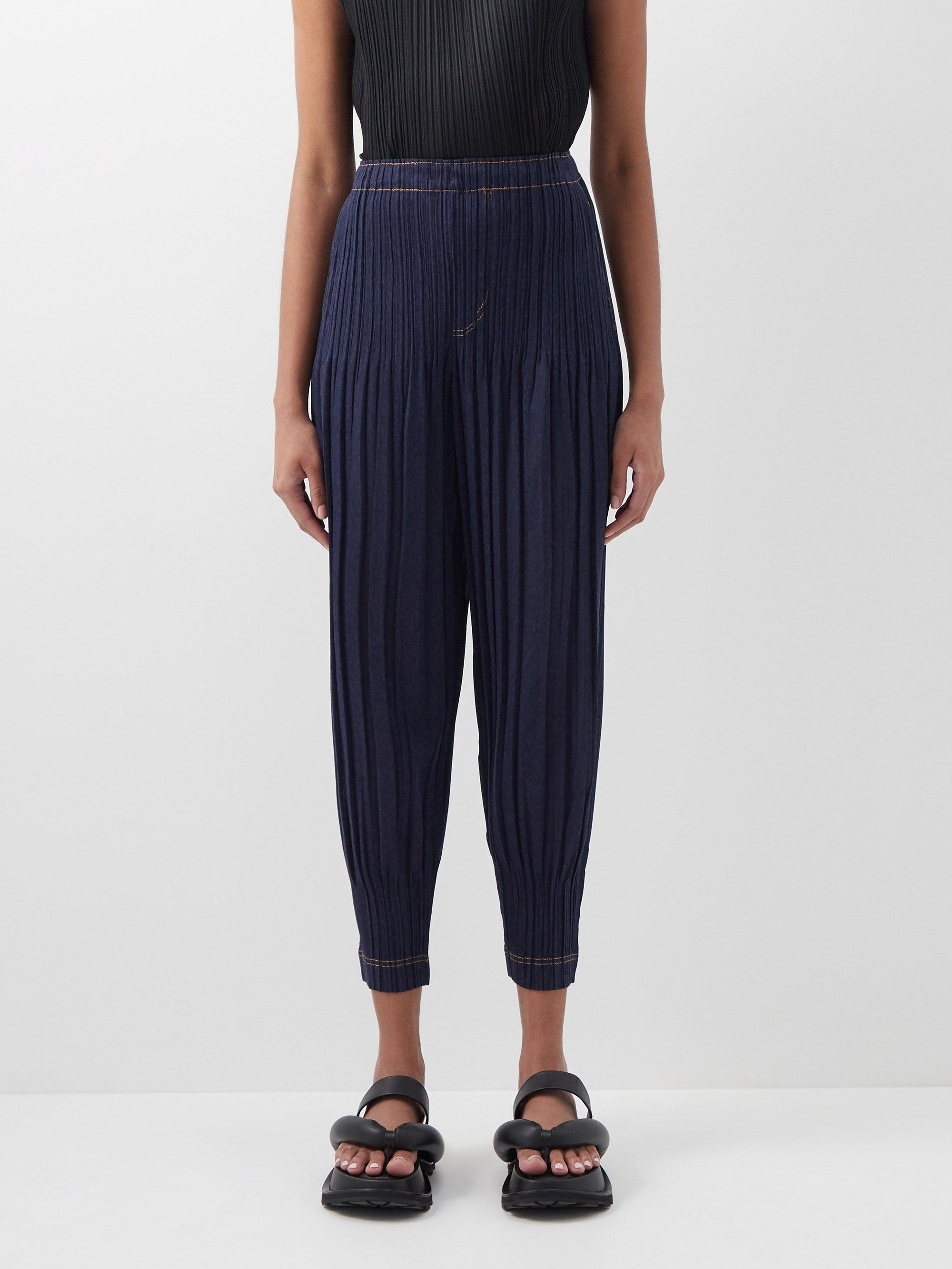 Pleats Please Issey Miyake Ramie Denim Technical-pleated Trousers