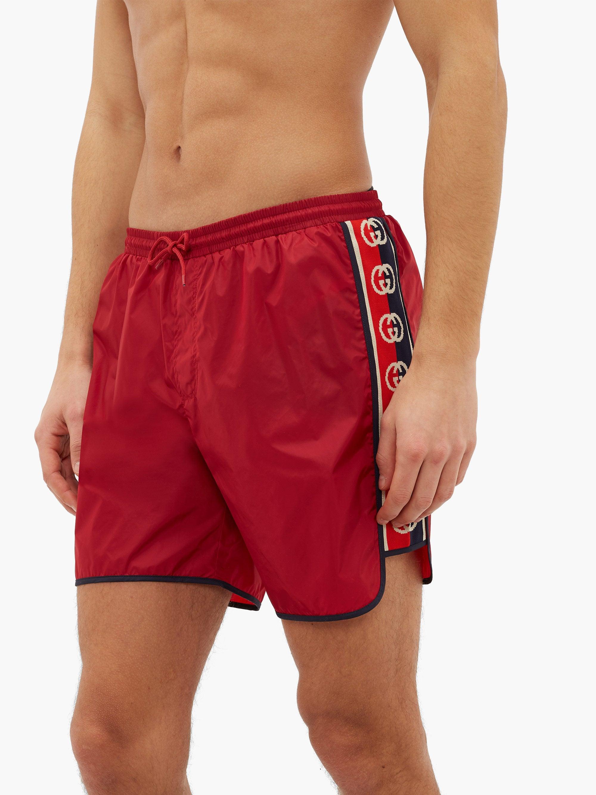 Gucci Logo-stripe Swim Shorts in Red for Men - Lyst