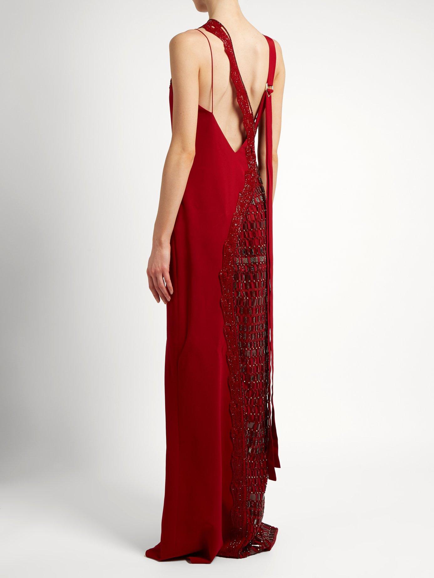 Versace Asymmetric Crystal Embellished Silk Gown in Red | Lyst