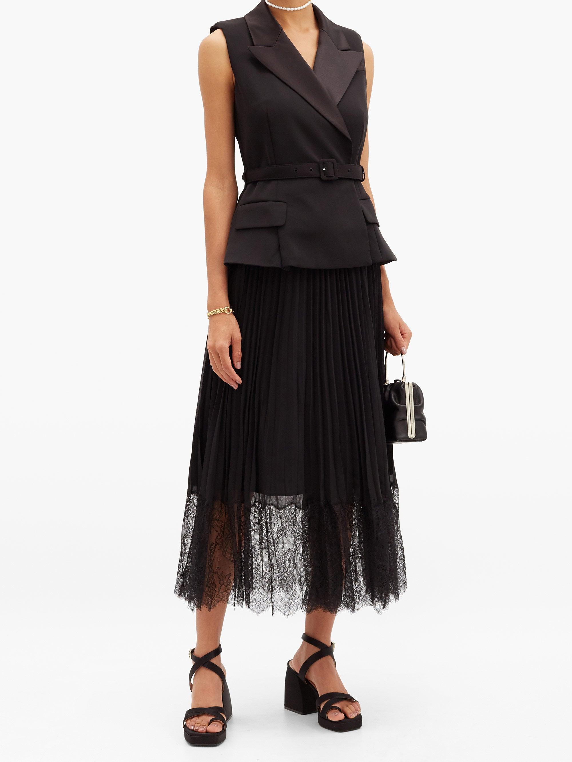 Self-Portrait Pleated Crepe Blazer Dress in Black | Lyst