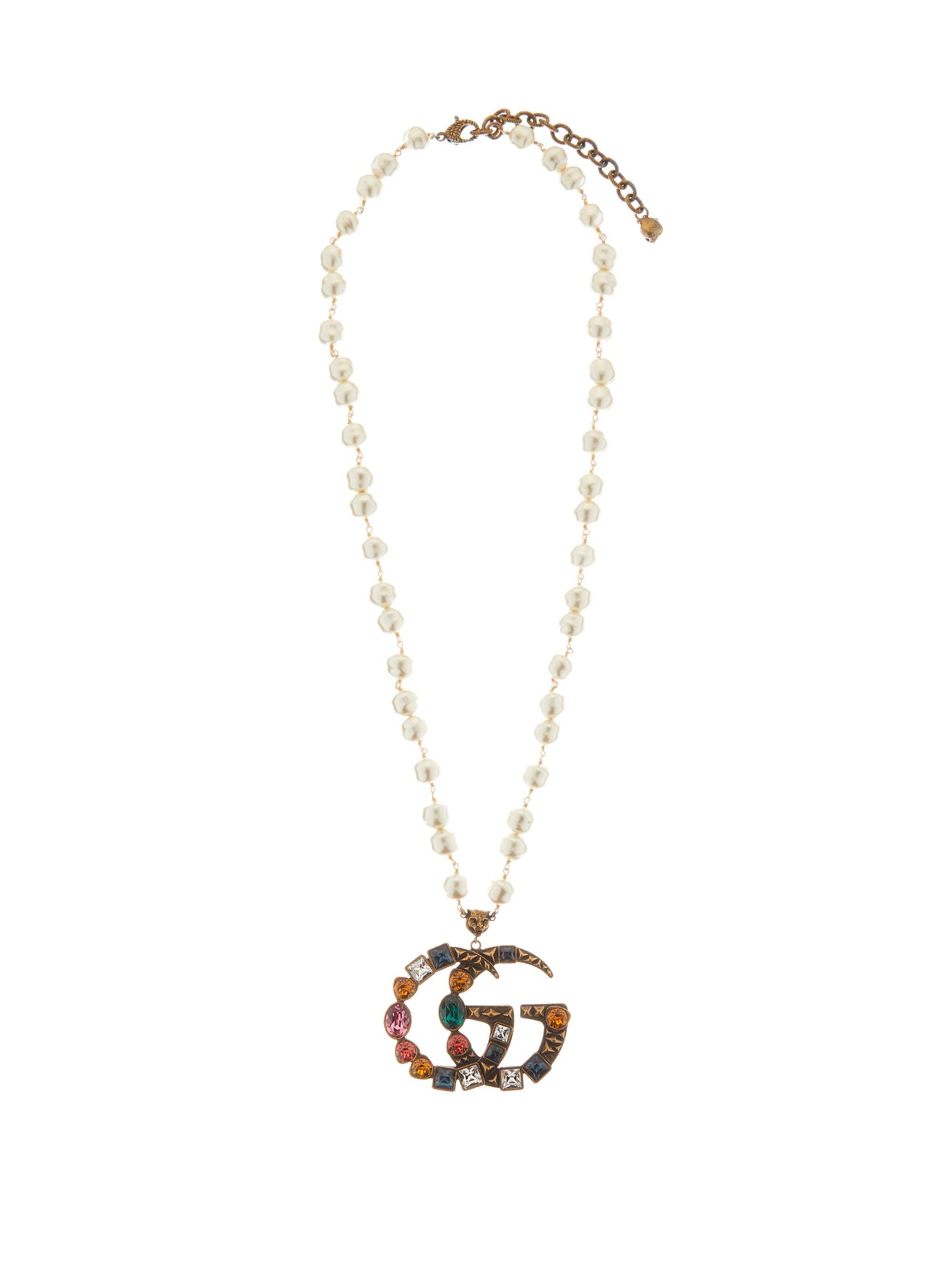 Gucci GG Crystal-embellished Pearl Necklace in Metallic | Lyst
