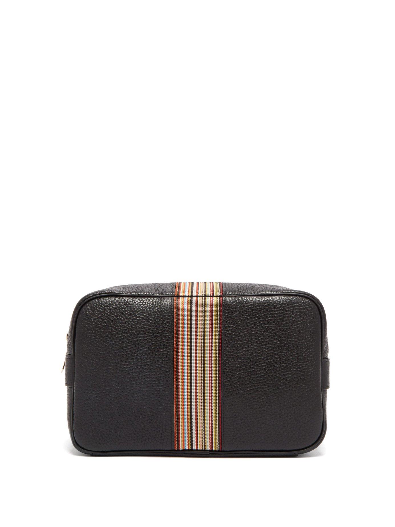 Paul Smith Signature Stripe Grained Leather Wash Bag in Black for Men - Lyst