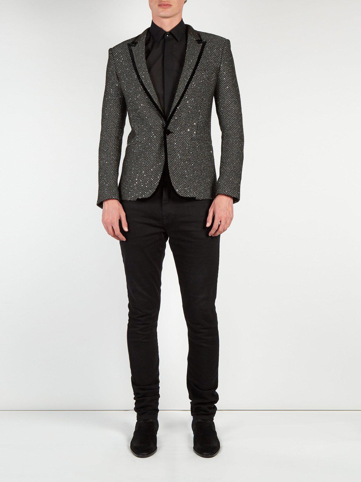 Saint Laurent Spangled Tweed And Velvet Galon Jacket in Black for Men ...