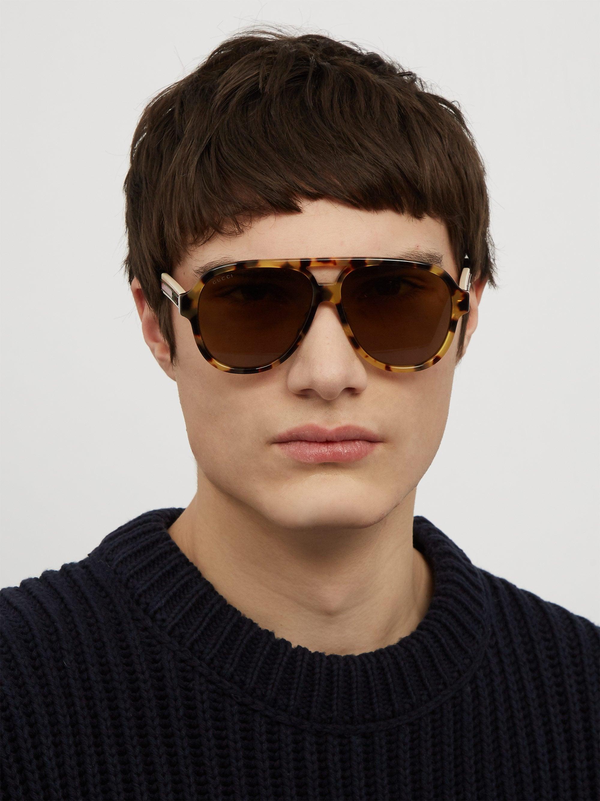 Gucci Aviator Acetate Sunglasses in Brown for Men | Lyst