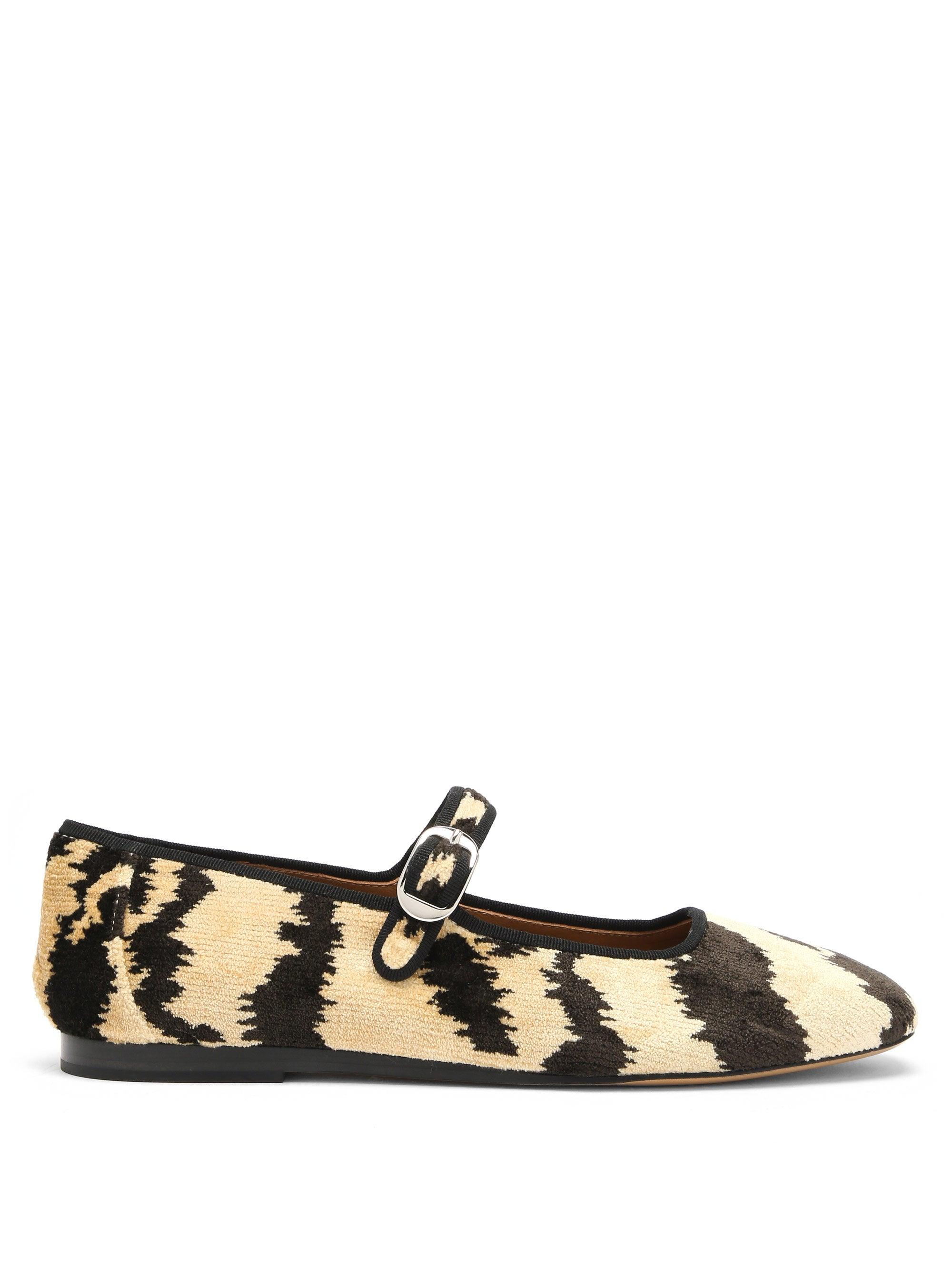 Le Monde Beryl Bevilacqua Tiger Velvet Mary Jane Flats in Black Beige (Natural) - Lyst