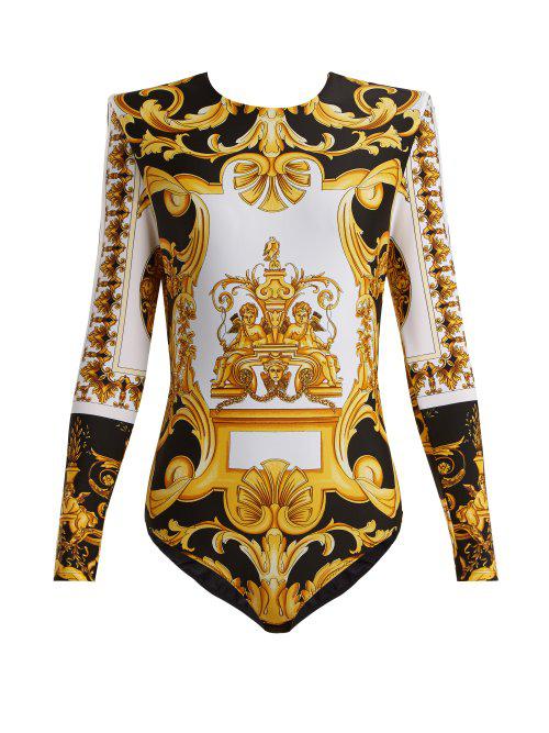 Authentic NWT Versace Baroque Print 1 shoulder Crop Top Bodysuit