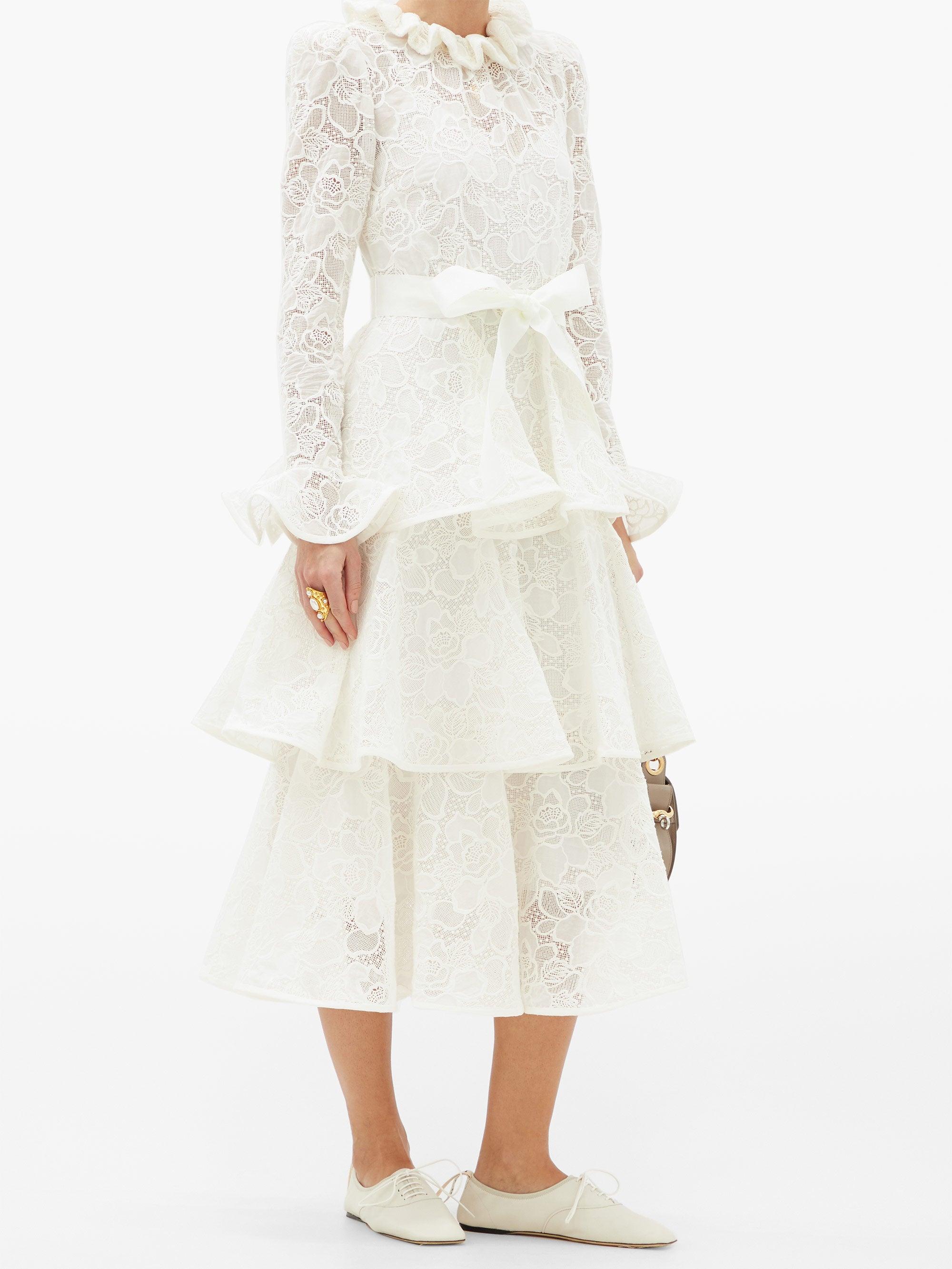 Zimmermann Lovestruck Tiered Cotton-lace Dress in White | Lyst