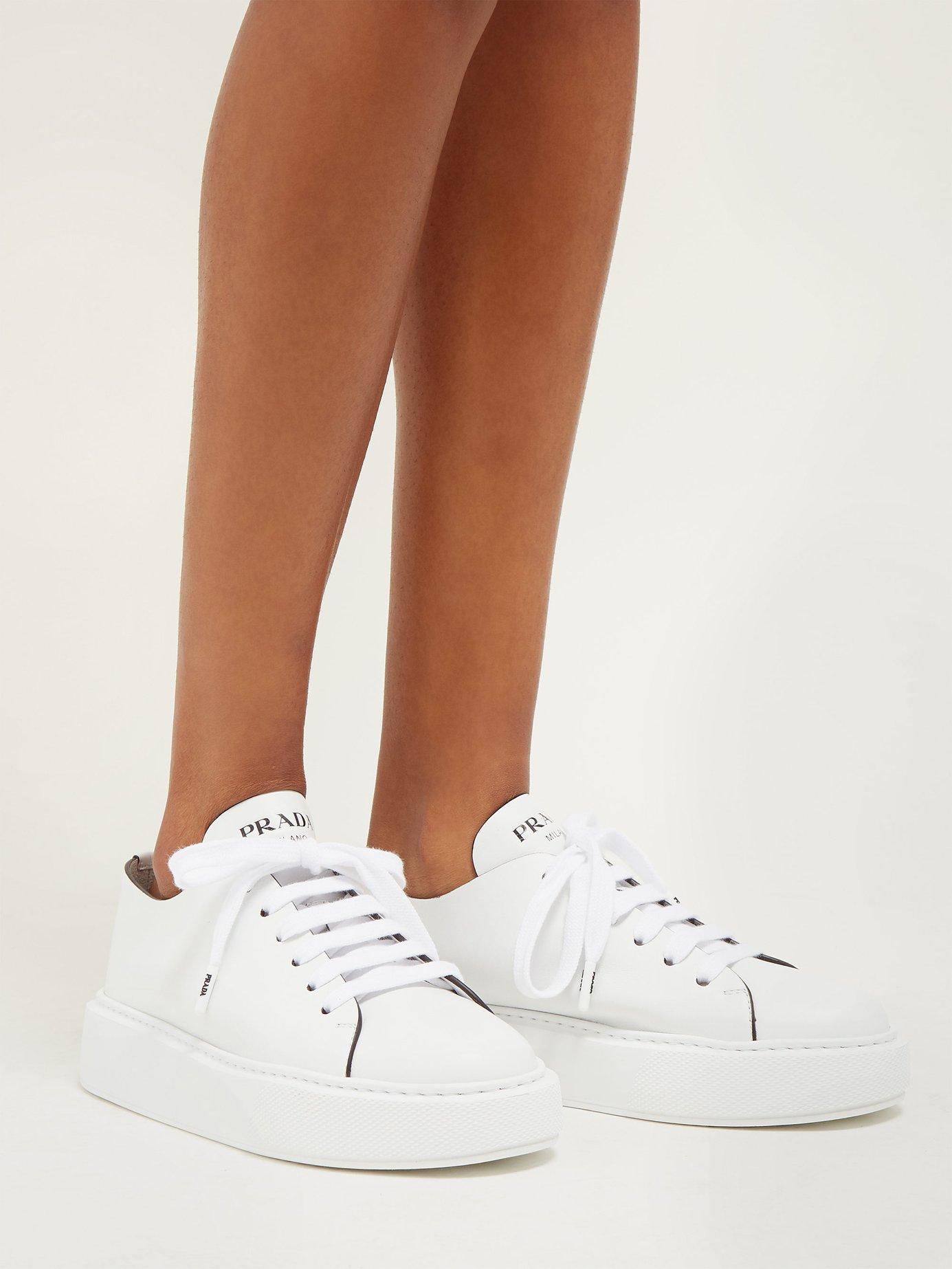 Prada Leather Low-top Sneakers in White | Lyst