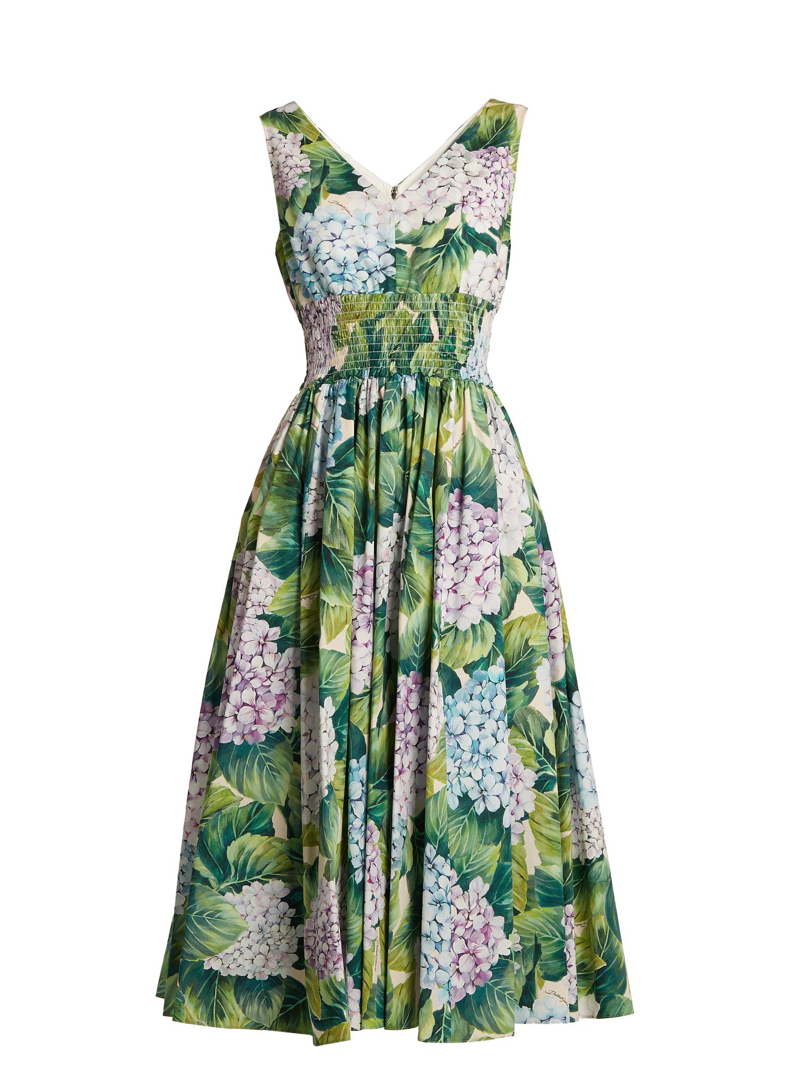 Dolce & Gabbana Hydrangea-print Sleeveless Cotton-poplin Dress in Green ...