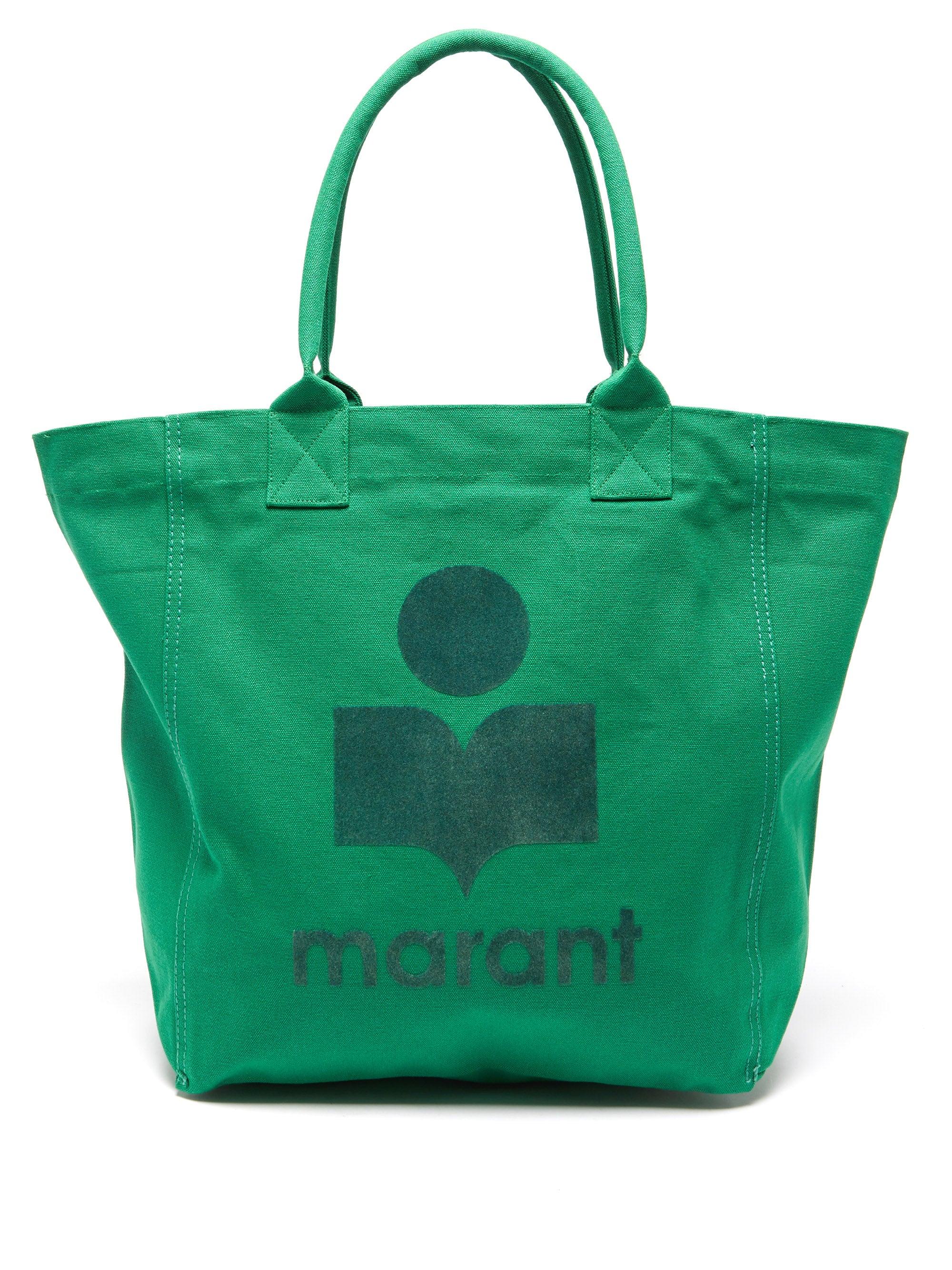 Isabel Marant Yenky Flocked-logo Cotton-canvas Tote Bag in Green | Lyst