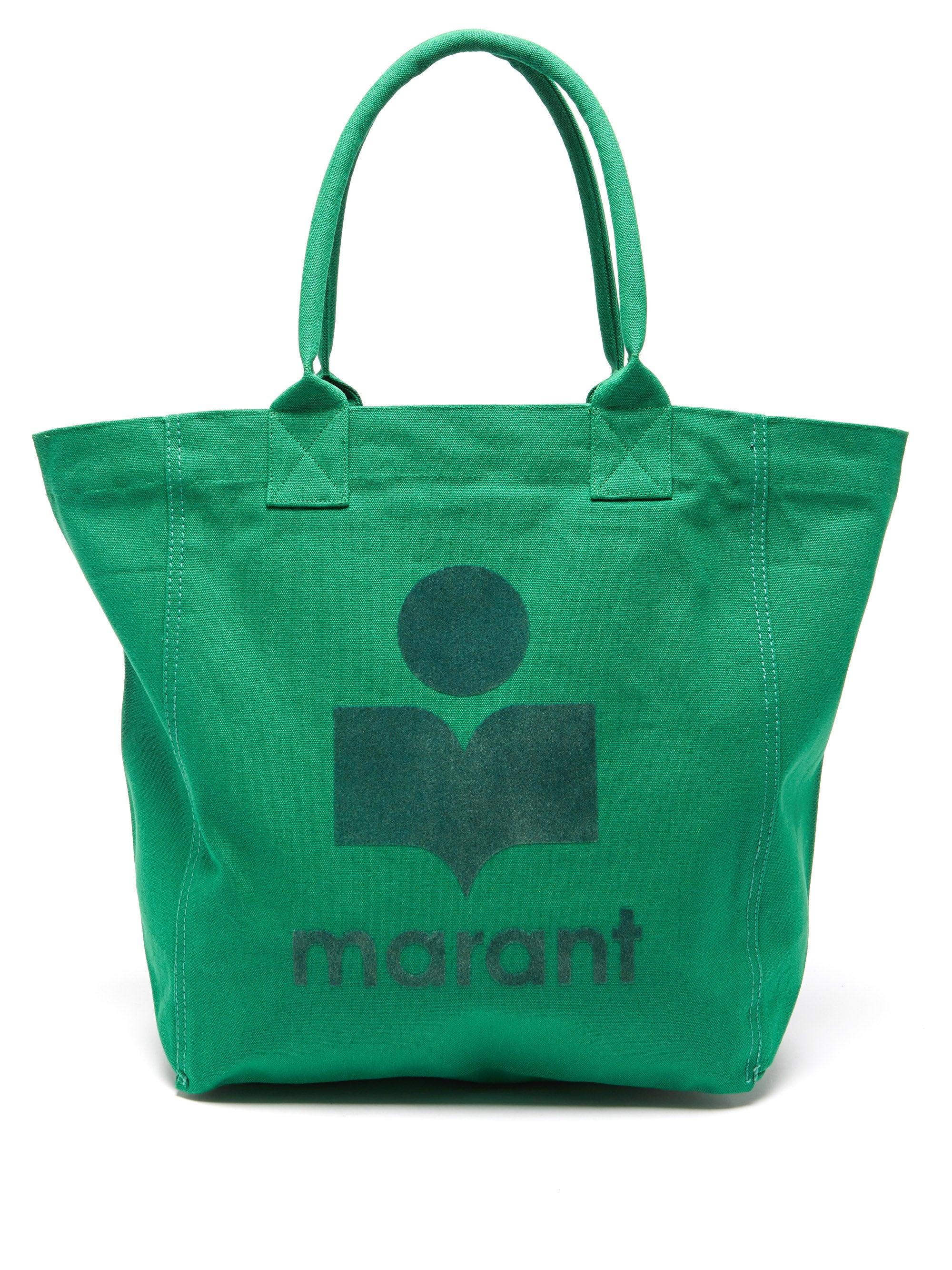 Isabel Marant Yenky Flocked logo Cotton canvas Tote Bag in Green