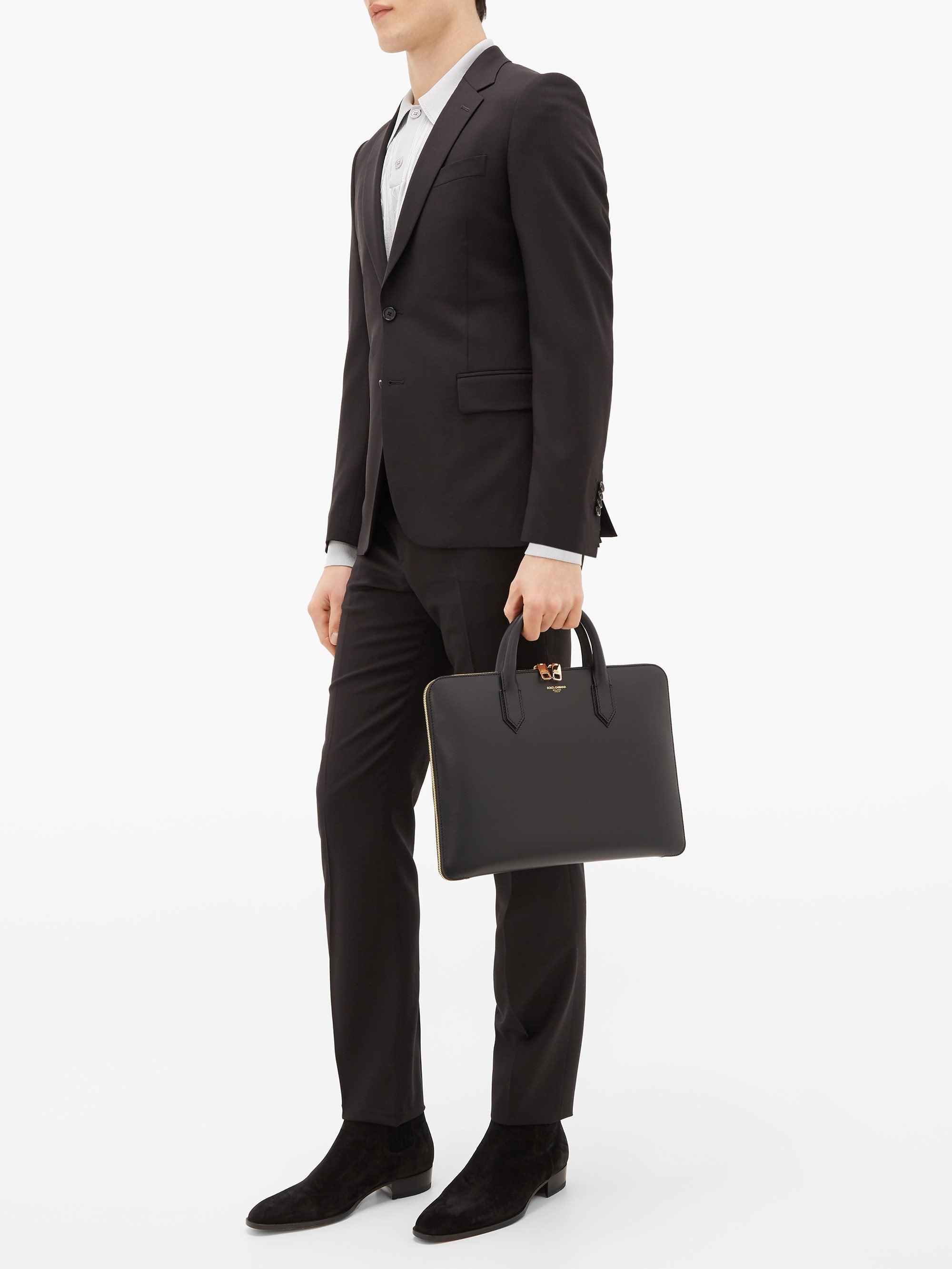 Dolce & Gabbana Monreal Briefcase In Calfskin With Heat-pressed Logo in  Black for Men | Lyst