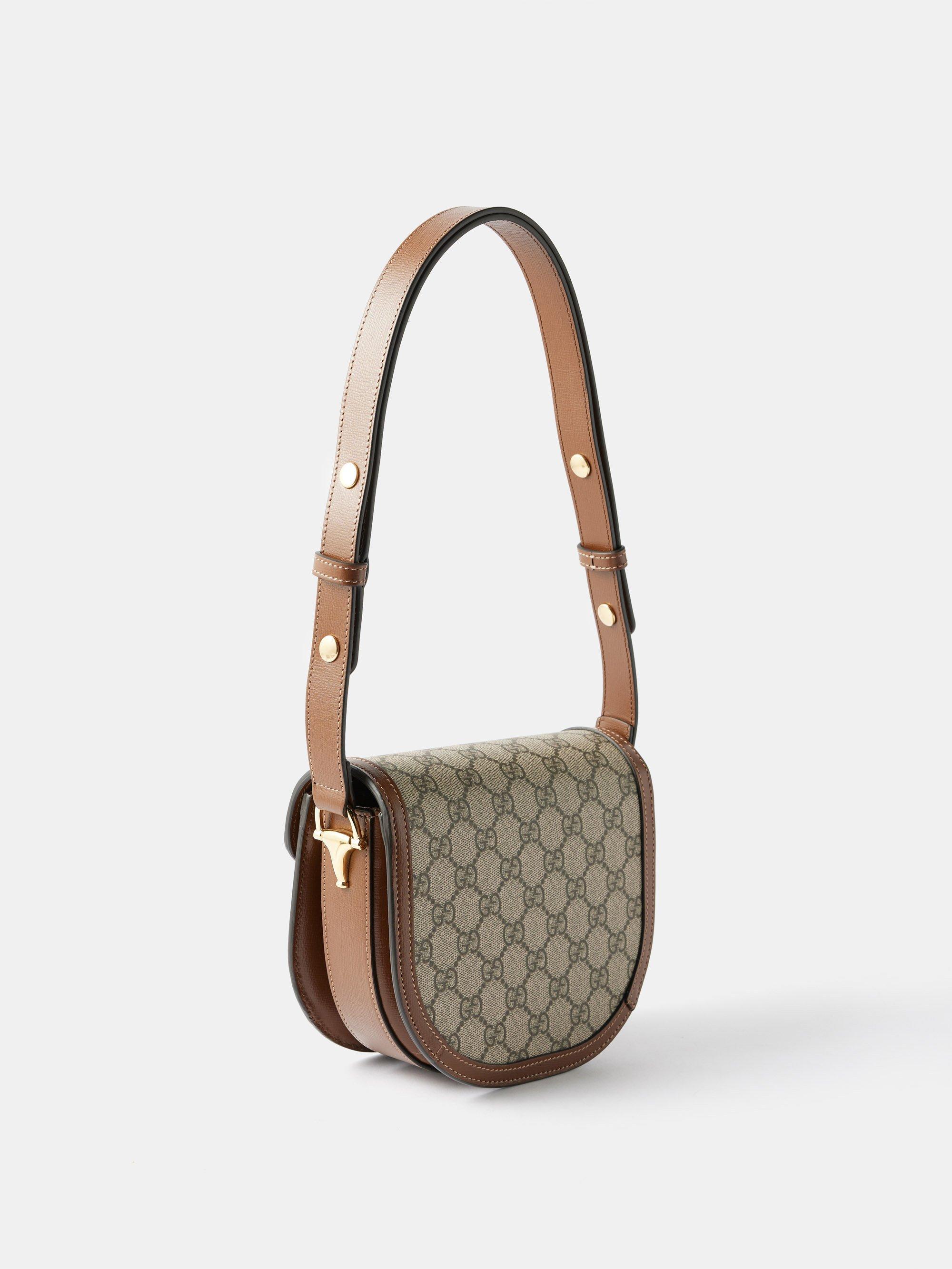 Gucci Horsebit 1955 small leather-trimmed printed coated-canvas shoulder bag - Women - Brown Cross-body Bags