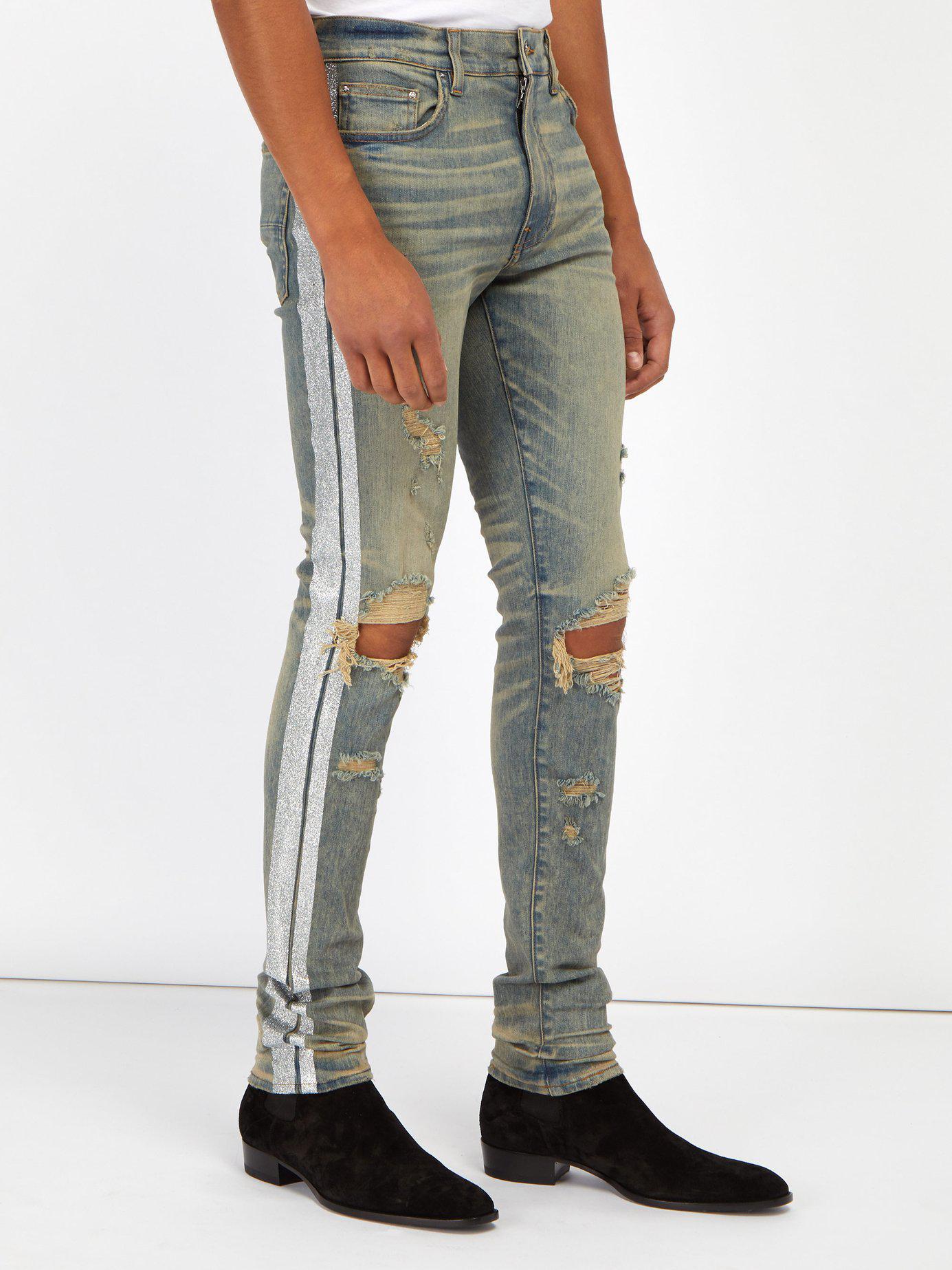Amiri Glitter-stripe Slim-leg Jeans in Blue for Men | Lyst