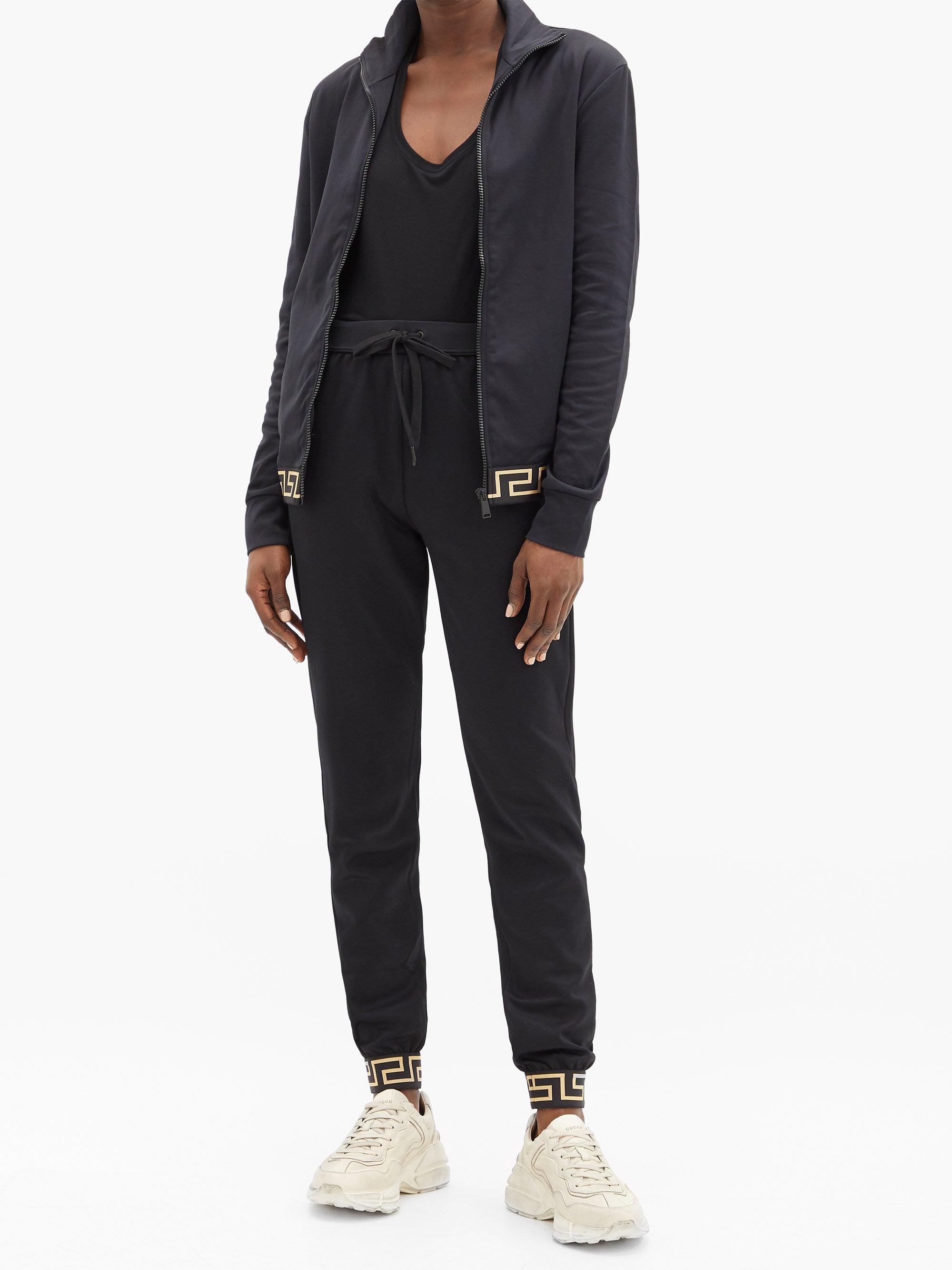 Versace Greca-jacquard Cotton-blend Jersey Jacket in Black - Lyst