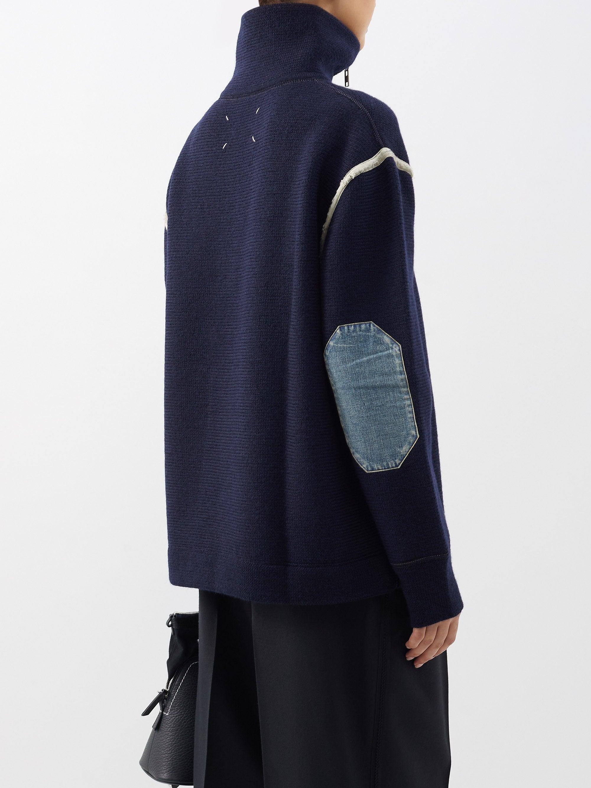 Maison Margiela Denim-patch Half-zip Wool Sweater in Black | Lyst