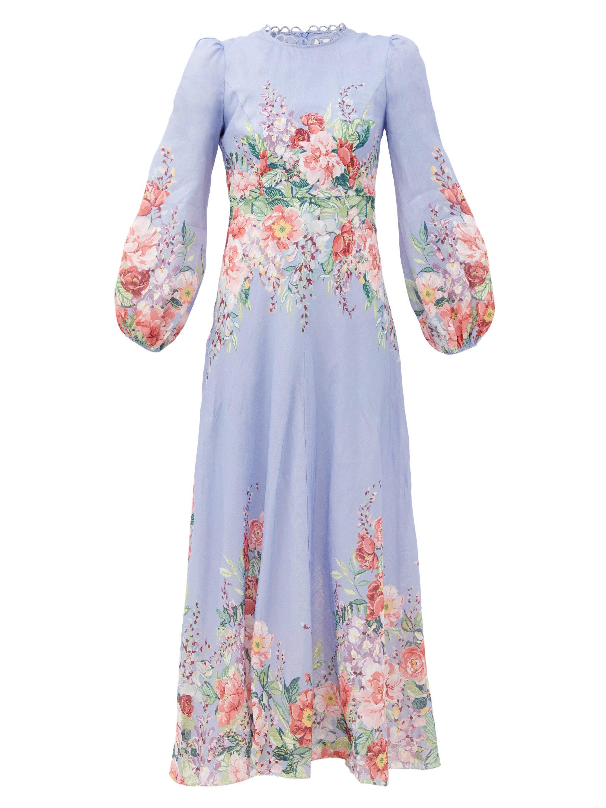 Zimmermann Bellitude Floral-print Linen Dress in Blue Print (Blue) - Lyst