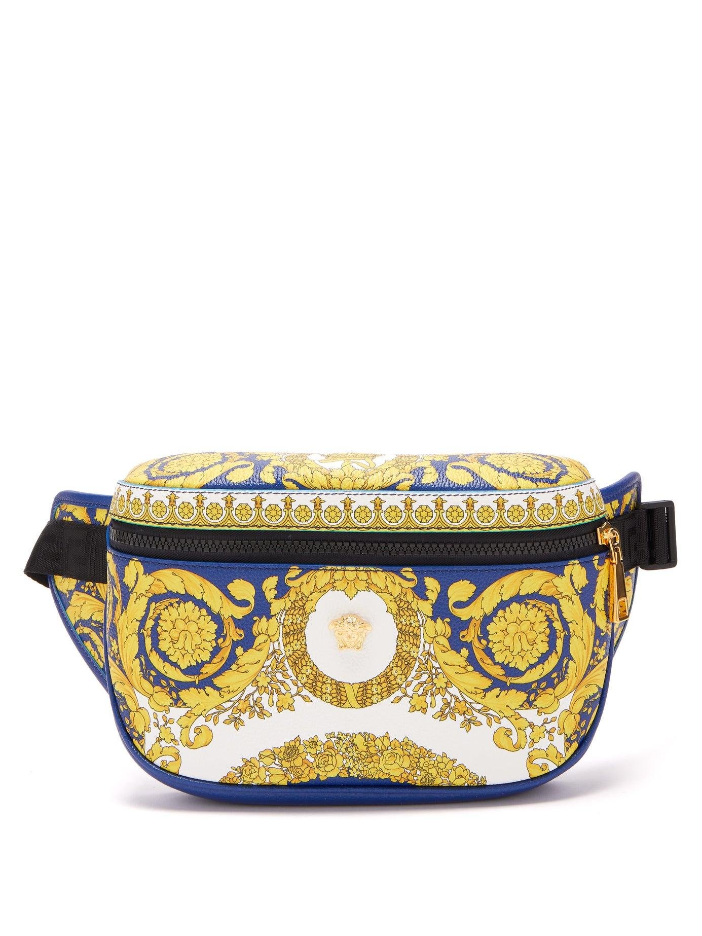 Versace Barocco-print Leather Belt Bag in Blue for Men | Lyst