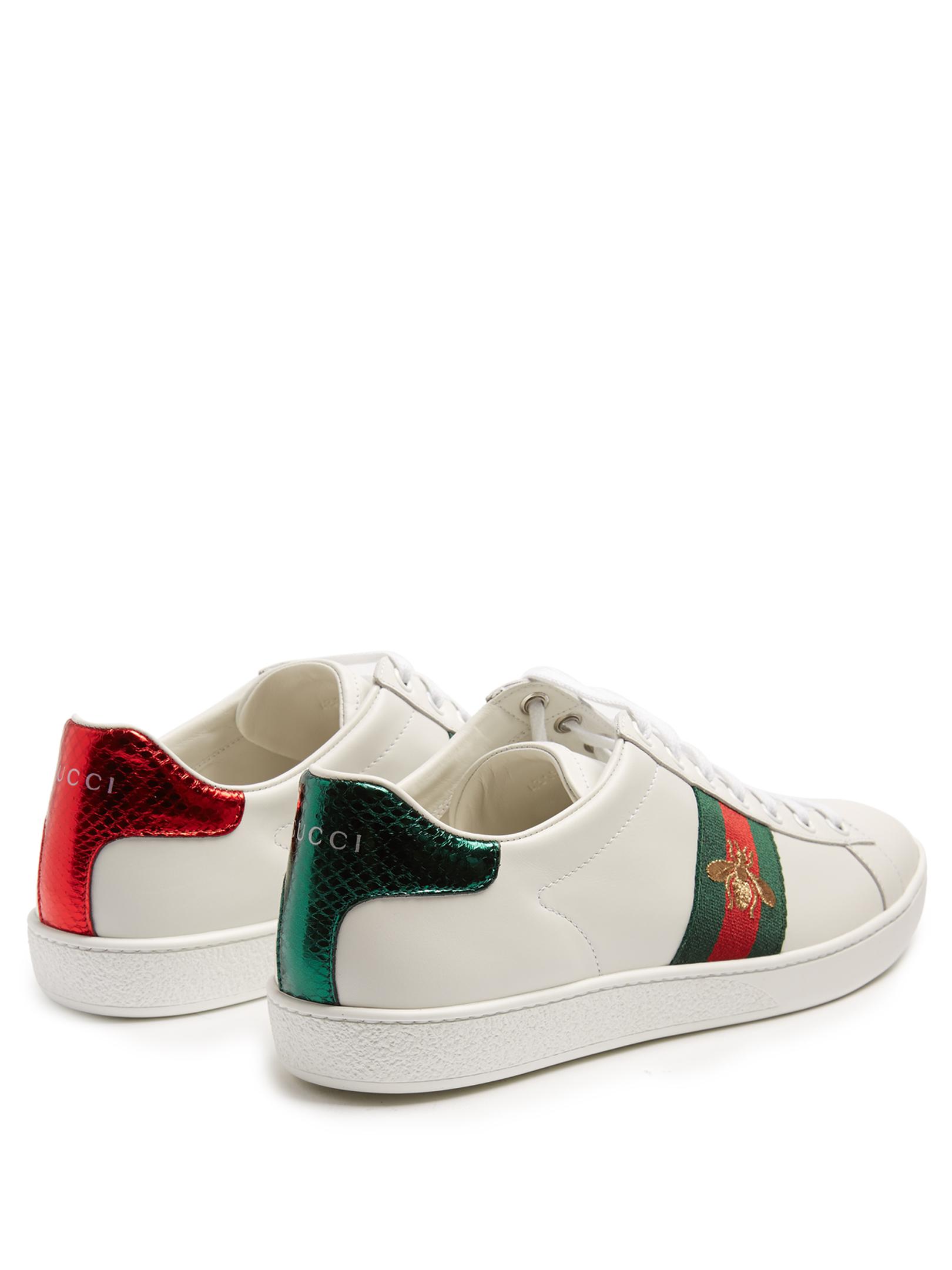 Gucci Ace Beeembroidered Leather Sneakers in White for