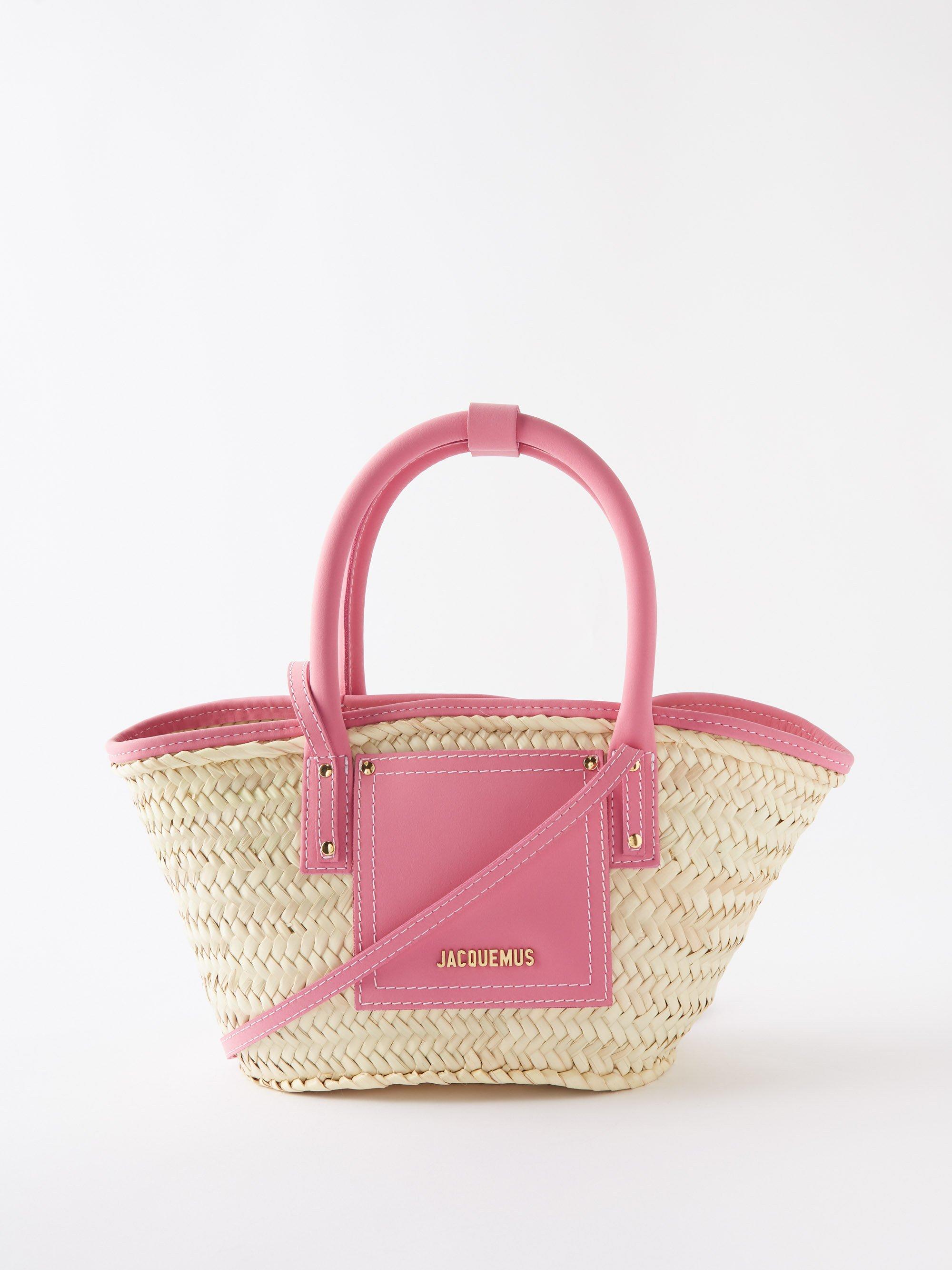 Jacquemus Soli Small Leather-trim Straw Basket Bag in Pink | Lyst