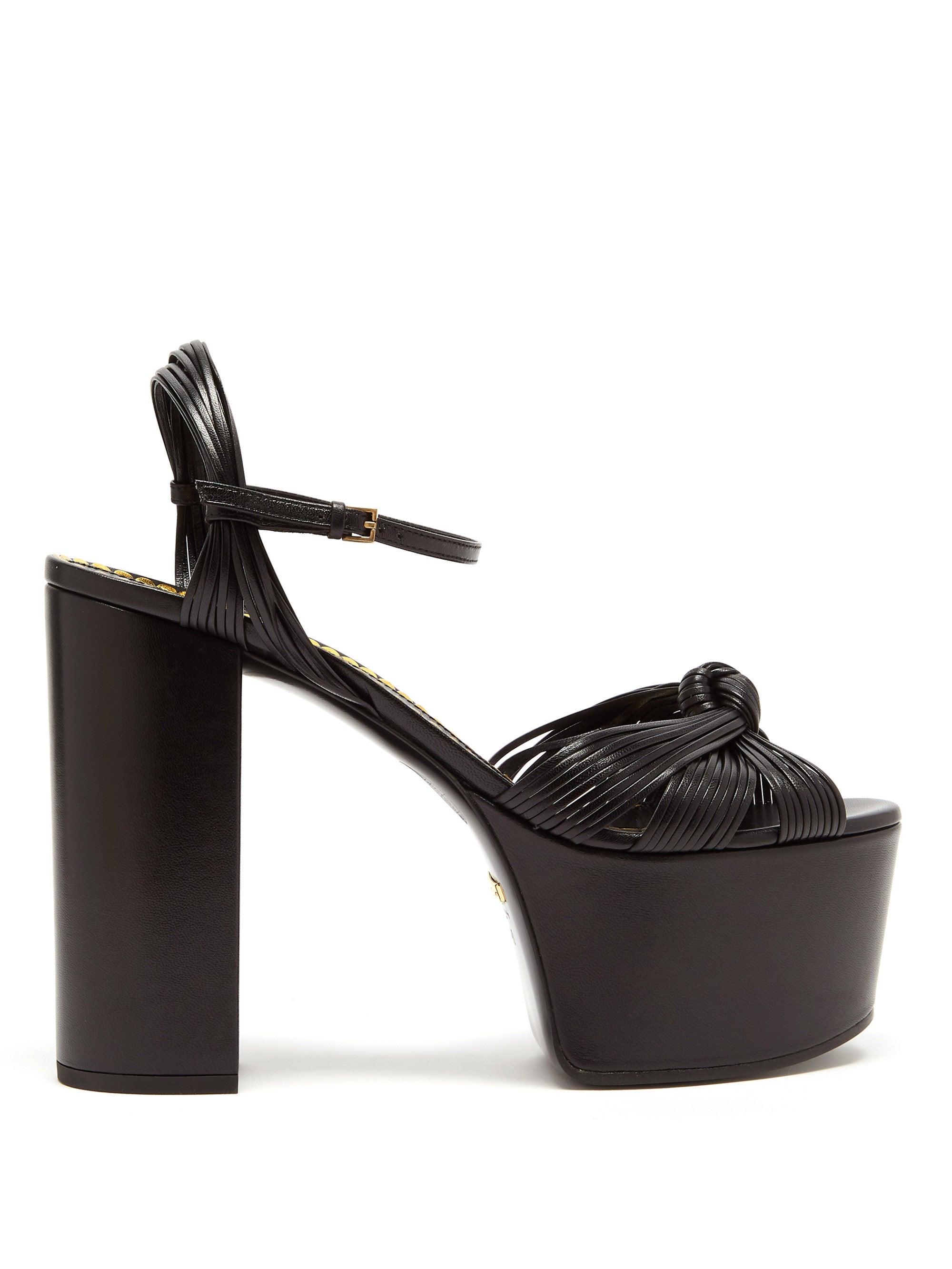 Gucci Leather Platform Sandal in Black | Lyst