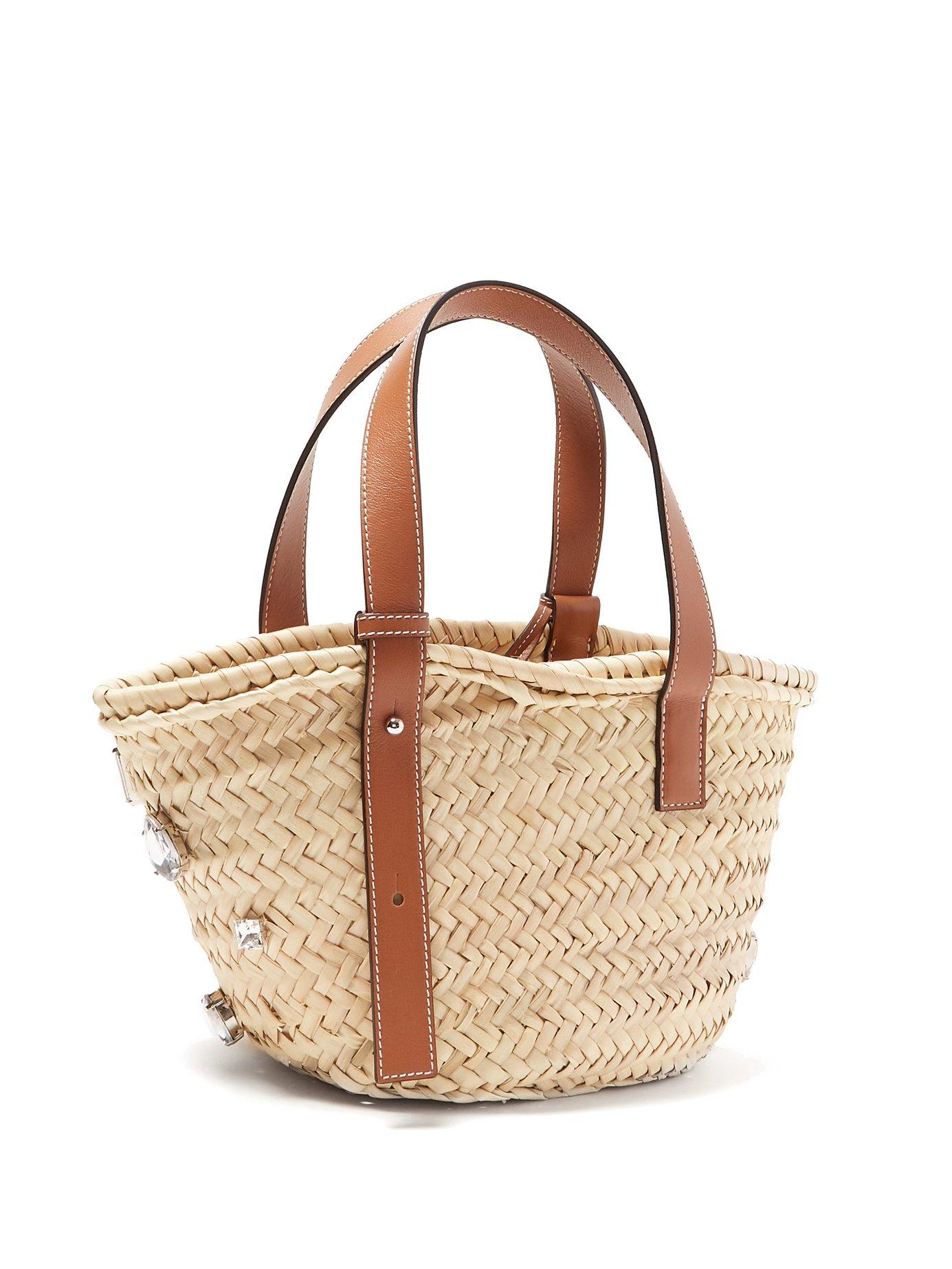 small square basket bolsa in raffia and calfskin