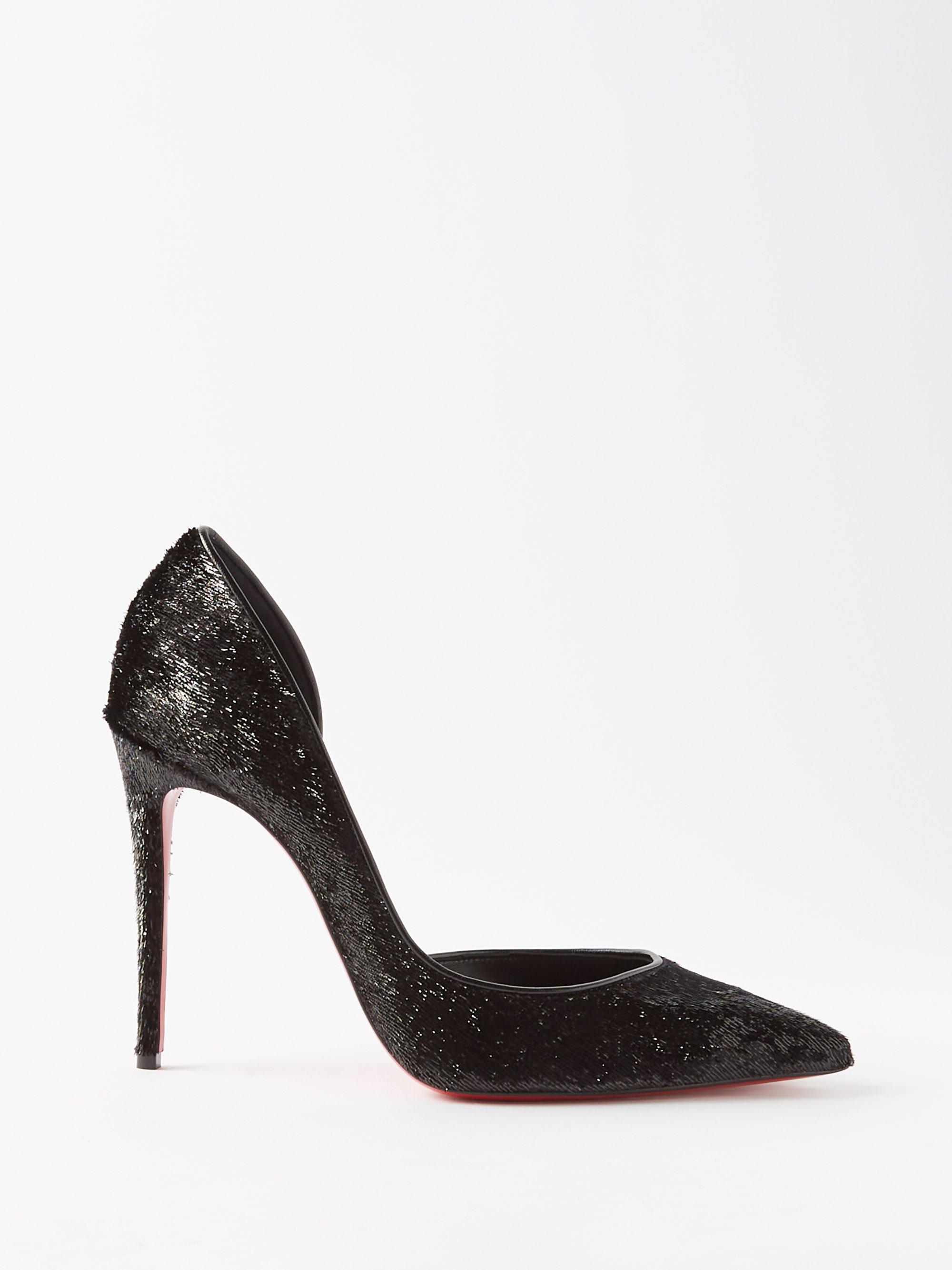 Christian Louboutin Iriza 100 Lamésuede D'orsay Pumps in Black Lyst
