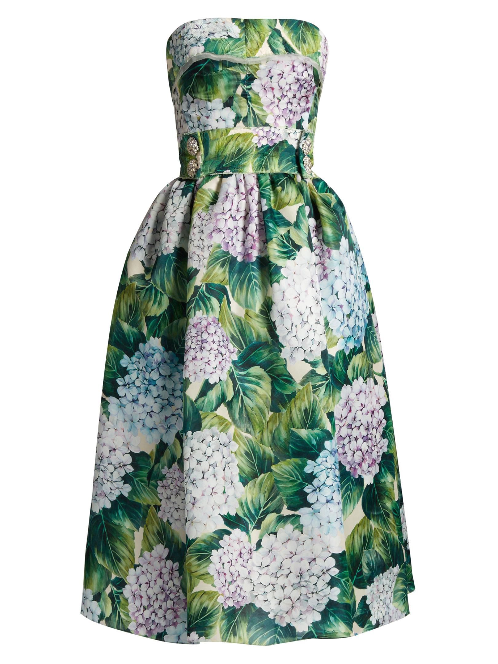 Dolce & Gabbana Hydrangea-print Organza Strapless Dress in Green | Lyst