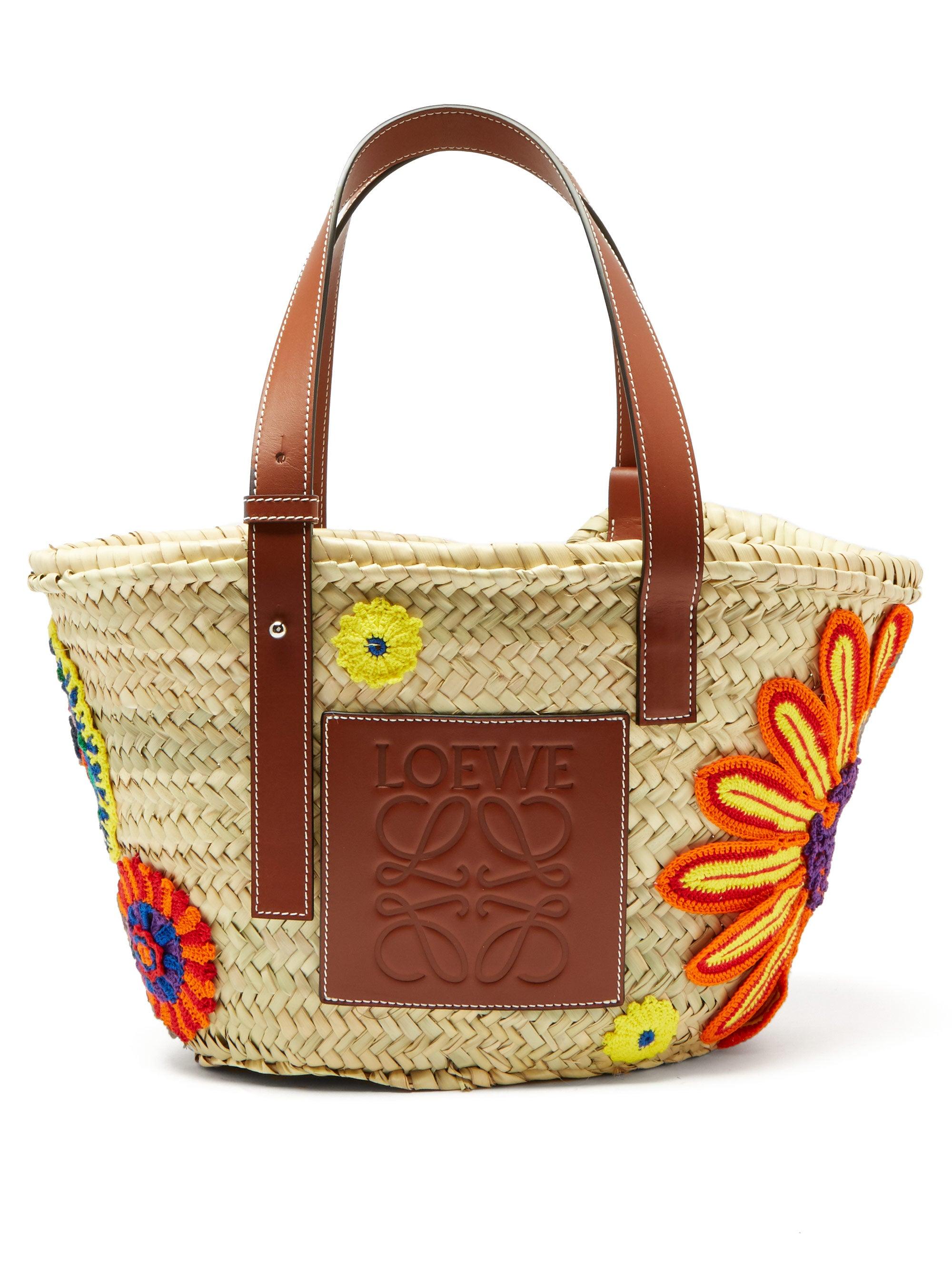 Loewe Leather Floral-crocheted Medium Woven Basket Bag - Lyst