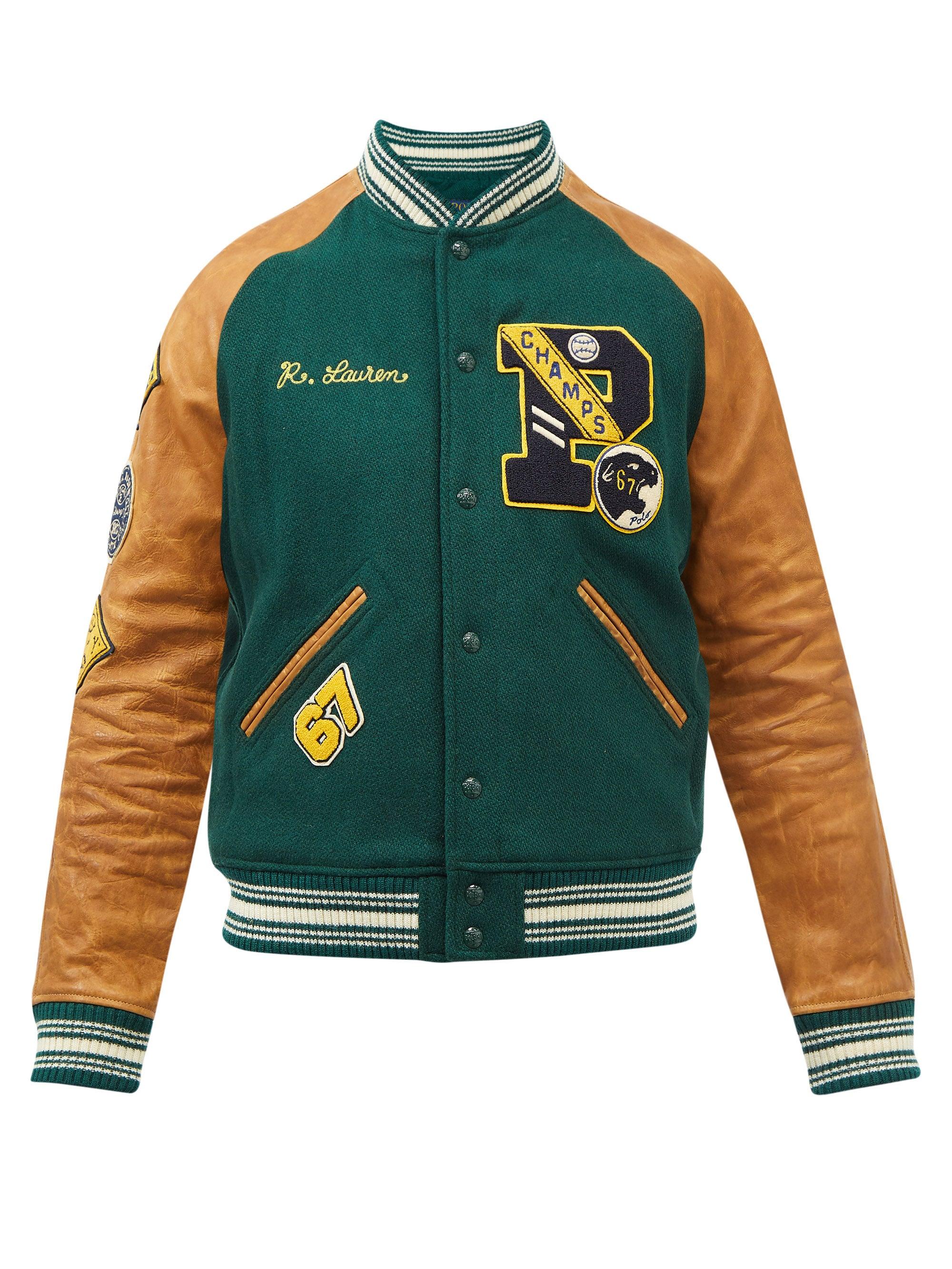 Polo Ralph Lauren Leather And Wool-blend Bomber Jacket in Green for Men |  Lyst