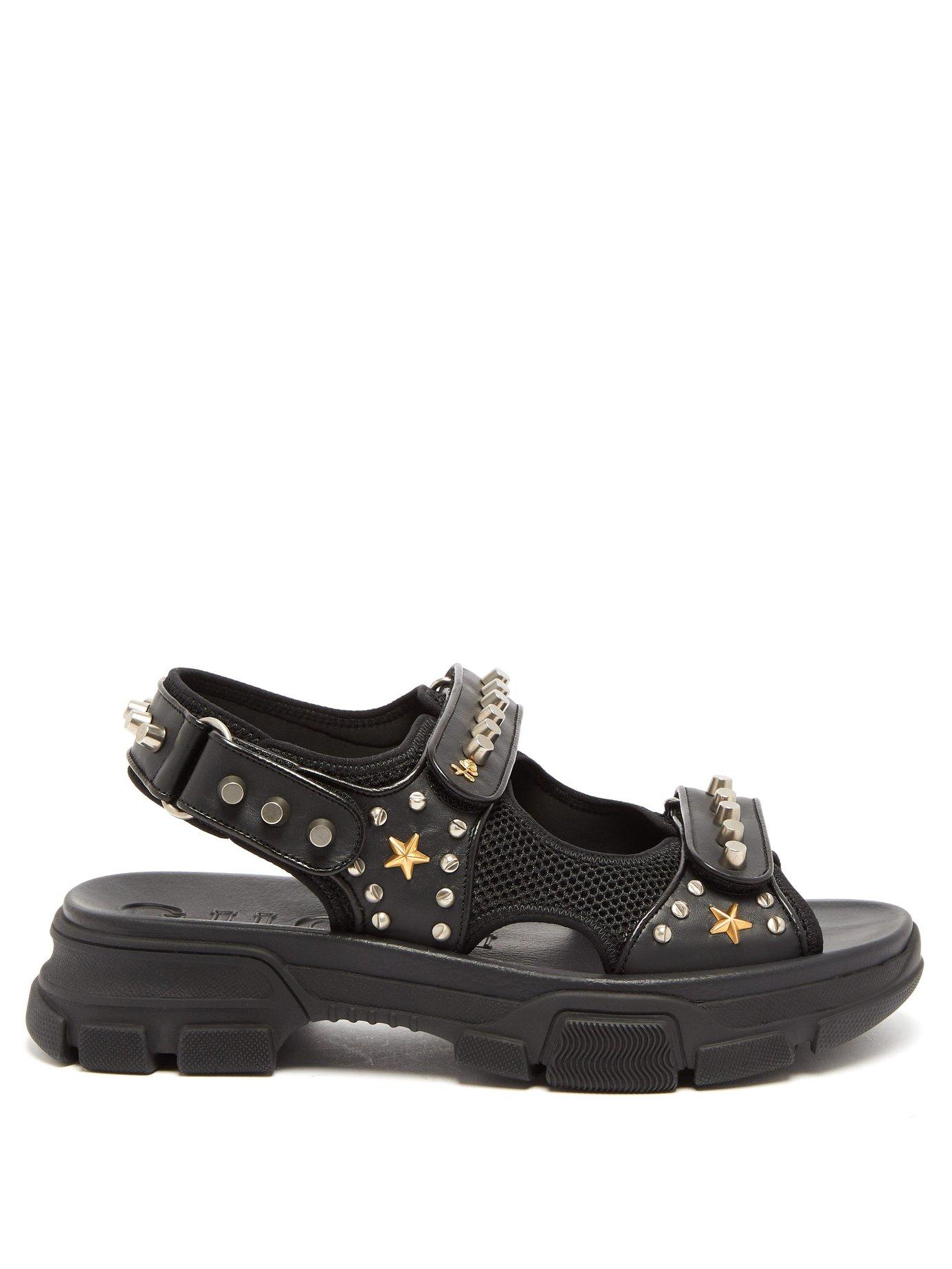 Gucci Stud Embellished Leather Sandals in Black for Men - Lyst