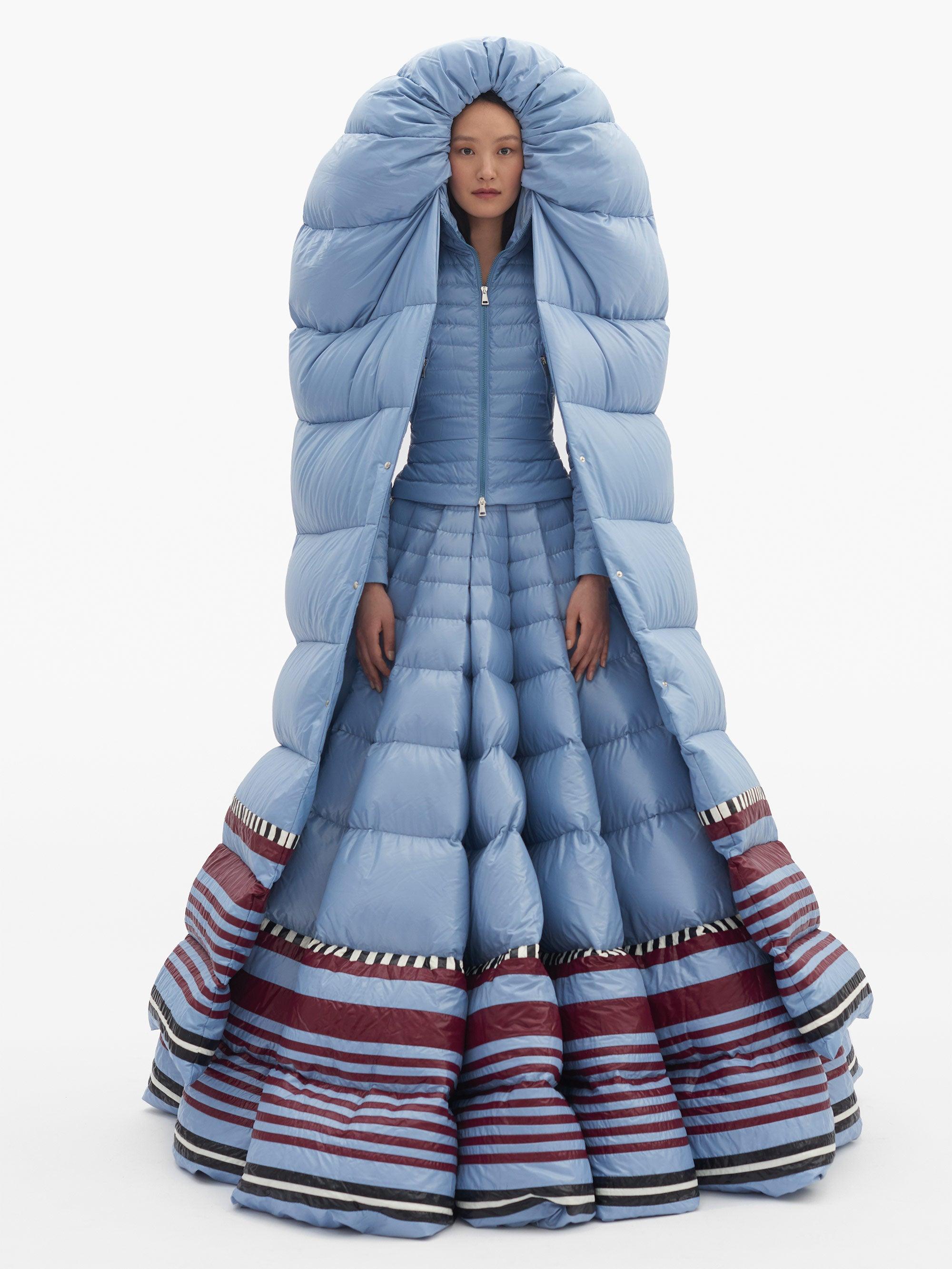 1 MONCLER PIERPAOLO PICCIOLI Striped-hem Pleated Down-filled Maxi Skirt in  Blue | Lyst