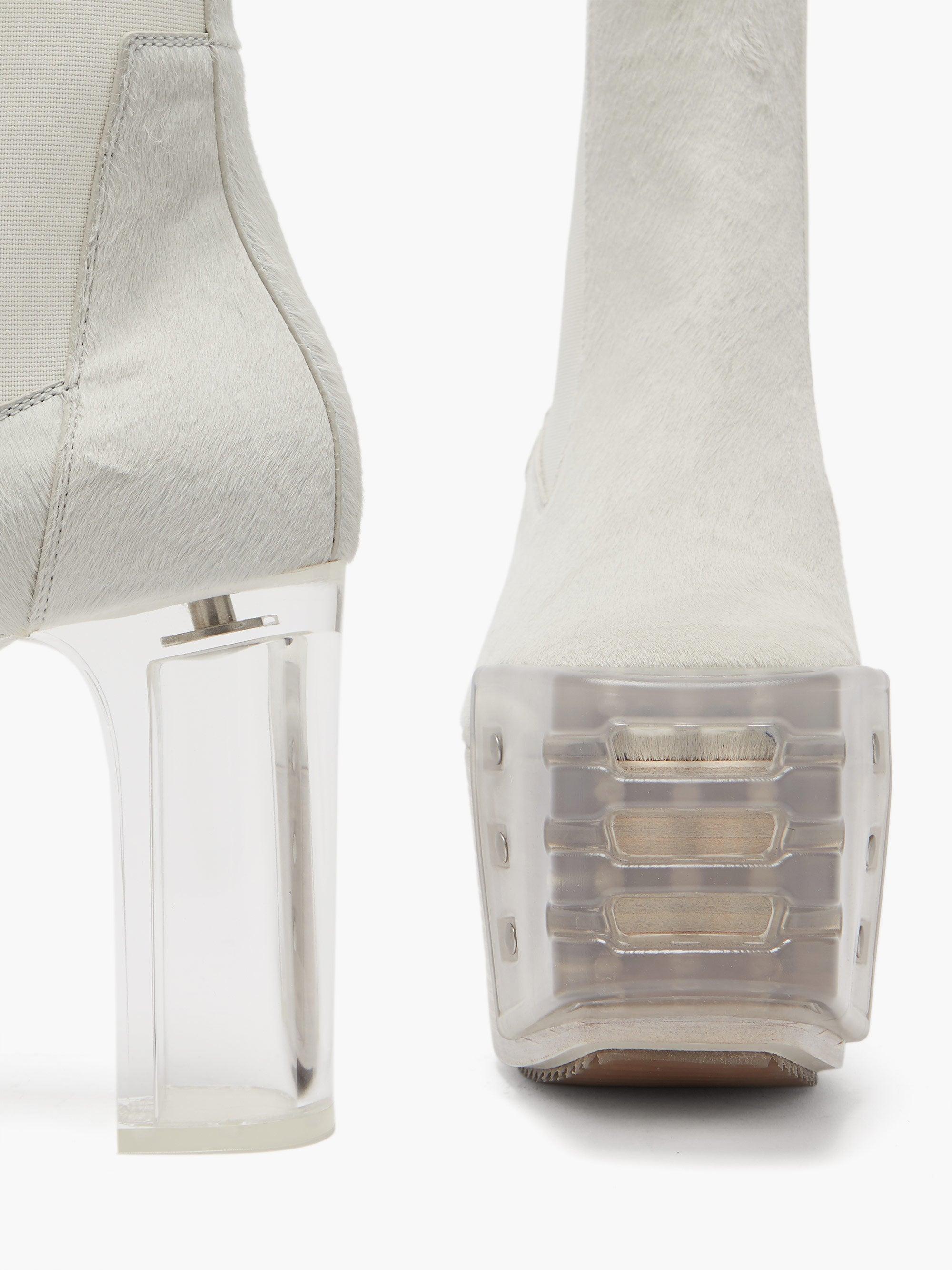Rick Owens Kiss Plexi-heel Calf-hair Platform Boots in White | Lyst