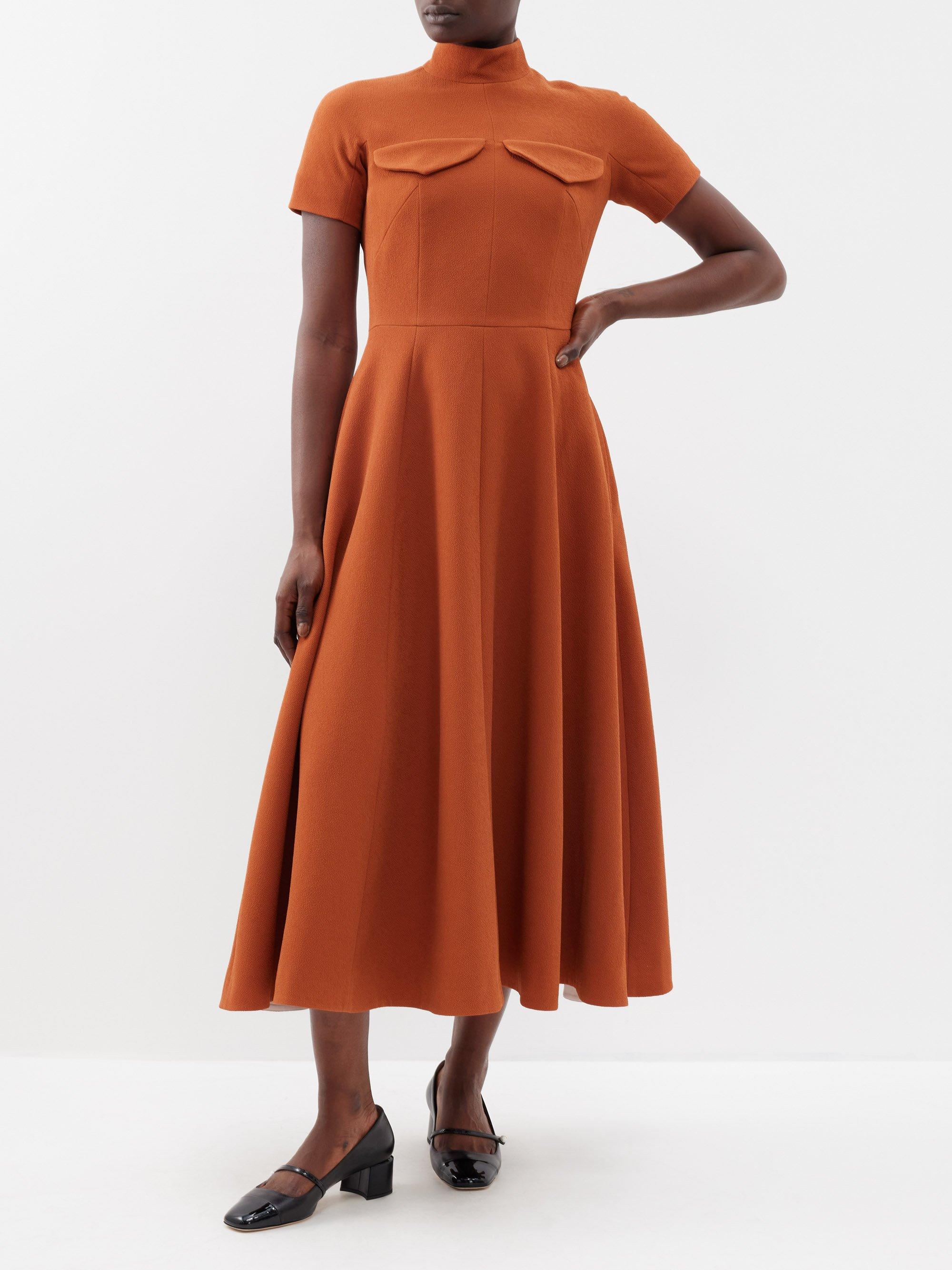 Emilia Wickstead Catrina Twin-pocket Double-crepe Midi Dress in Orange ...