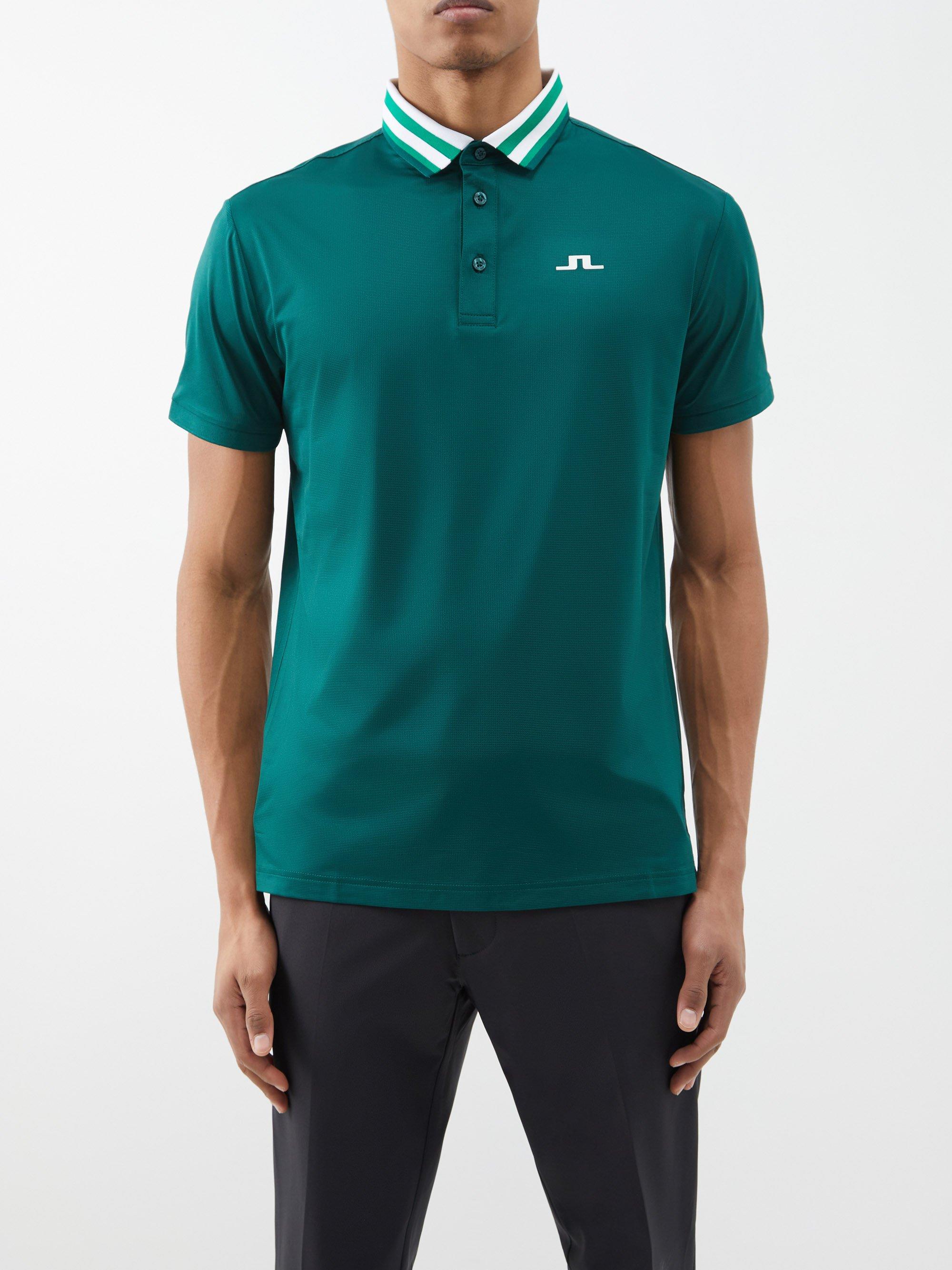 J.Lindeberg Ben Striped-collar Jersey Polo Shirt in Green for Men | Lyst