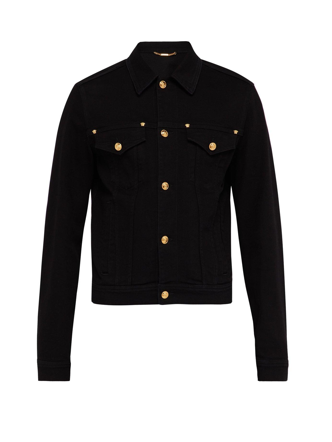 Versace Medusa Button Denim Jacket in Black for Men | Lyst