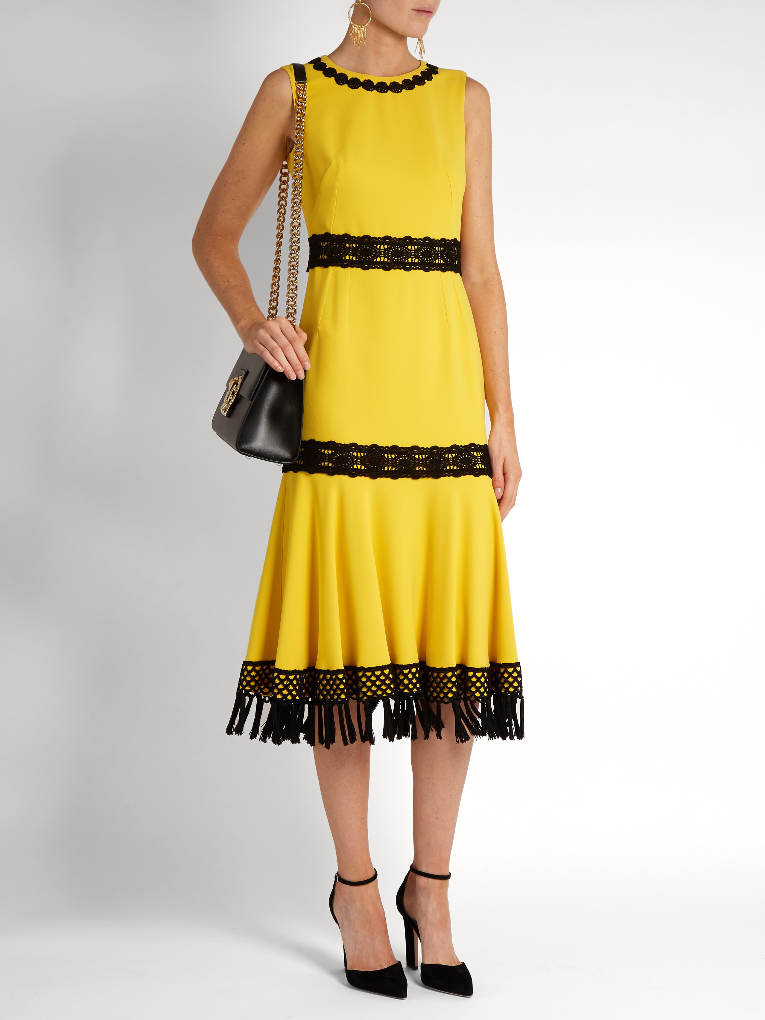 Dolce & Gabbana Crochet-trimmed Stretch-cady Dress in Yellow - Lyst
